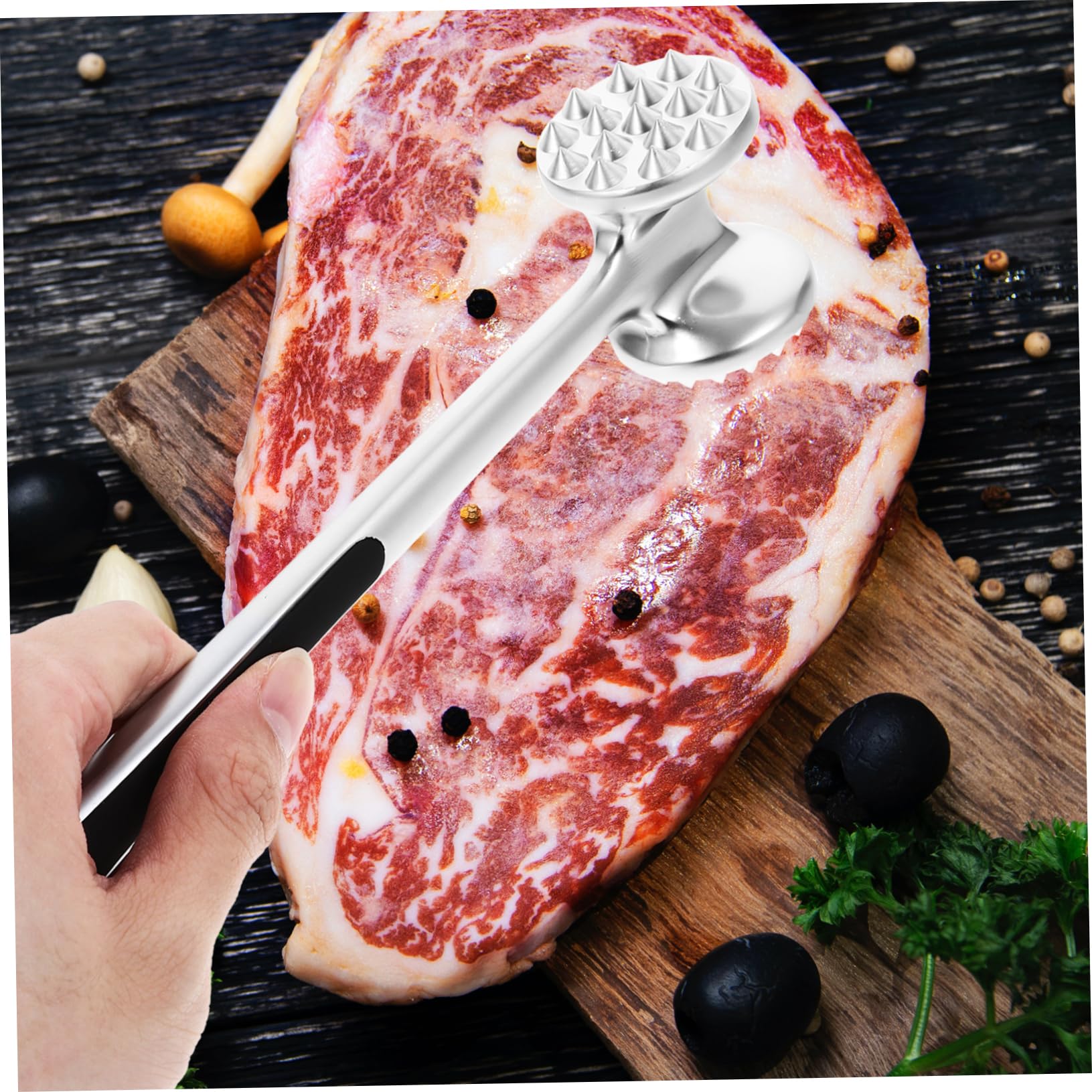 BRIGHTFUFU Stainless Steel Meat Tenderizer Tool Dual Sided Hammer for Effortless Steak Pounder Kitchen Mallet for Tenderizing Beef Chicken and Fish Essential Cooking Gadget
