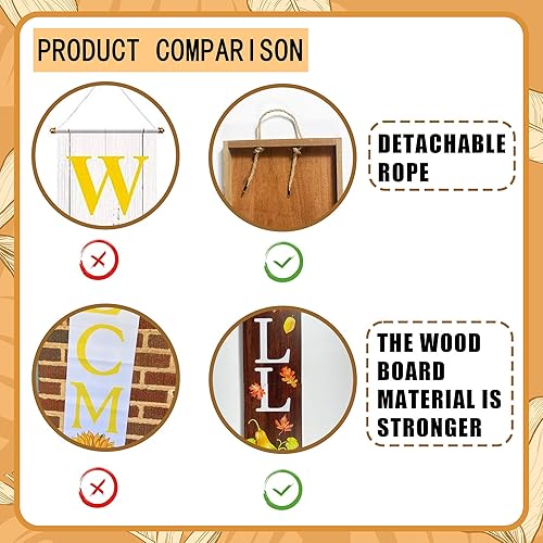 Miniatura 4 de Letrero de bienvenida con texto en inglés Hello Fall para porche delantero, letrero de madera para porche con hojas para decoración de puerta