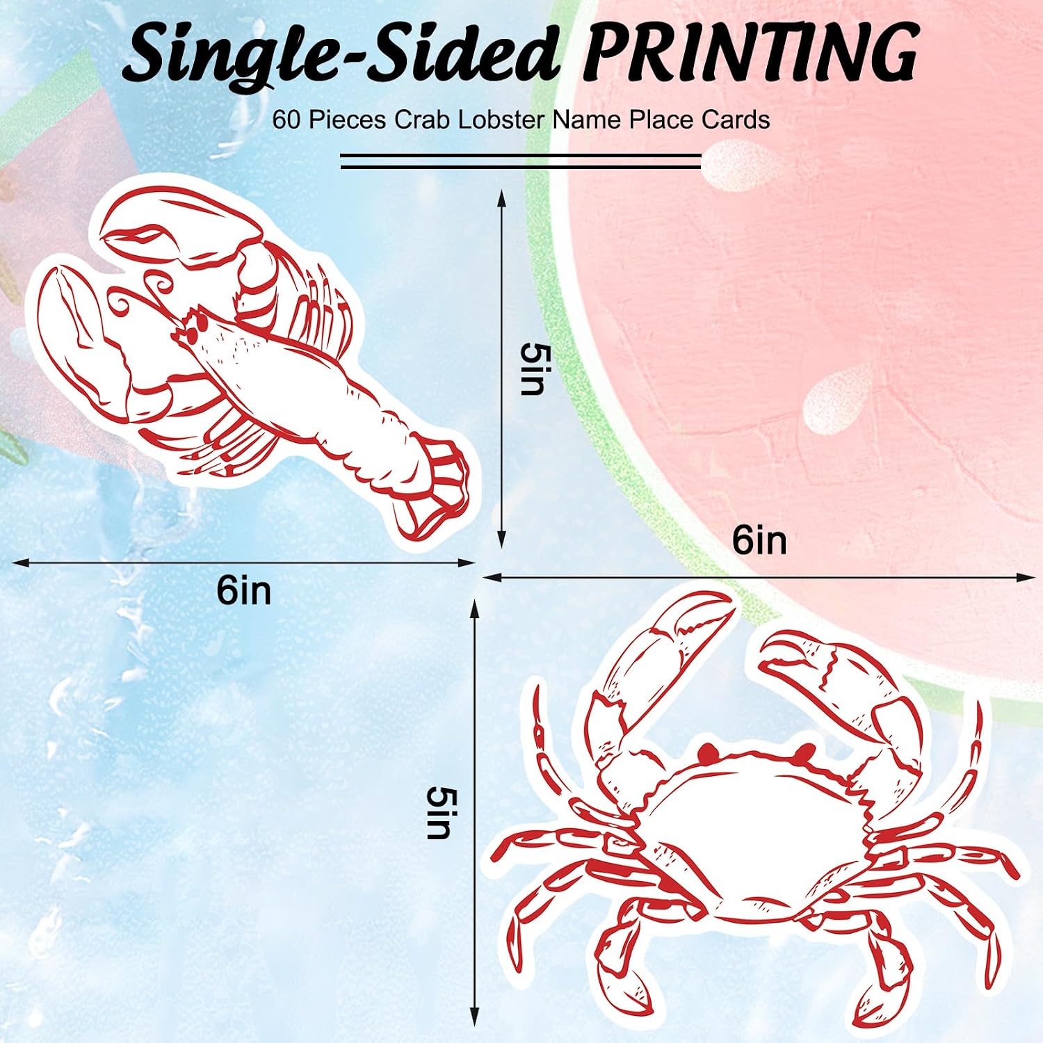 Whaline 60Pcs Crab Lobster Name Place Cards 5 x 6 Inch Red White Nautical Blank Seat Assignment Label Cards for Seafood Boil Summer Beach Party Table Setting Supplies