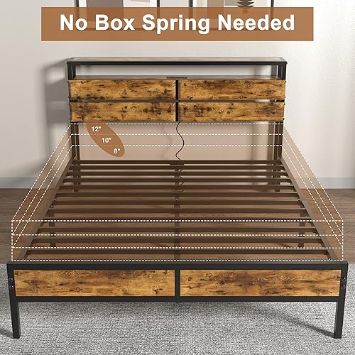 Miniatura 9 de Codesfir Base de cama de tamaño matrimonial con estación de carga, cabecero de almacenamiento de 2 niveles y patas de apoyo fuertes, sin ruido, no