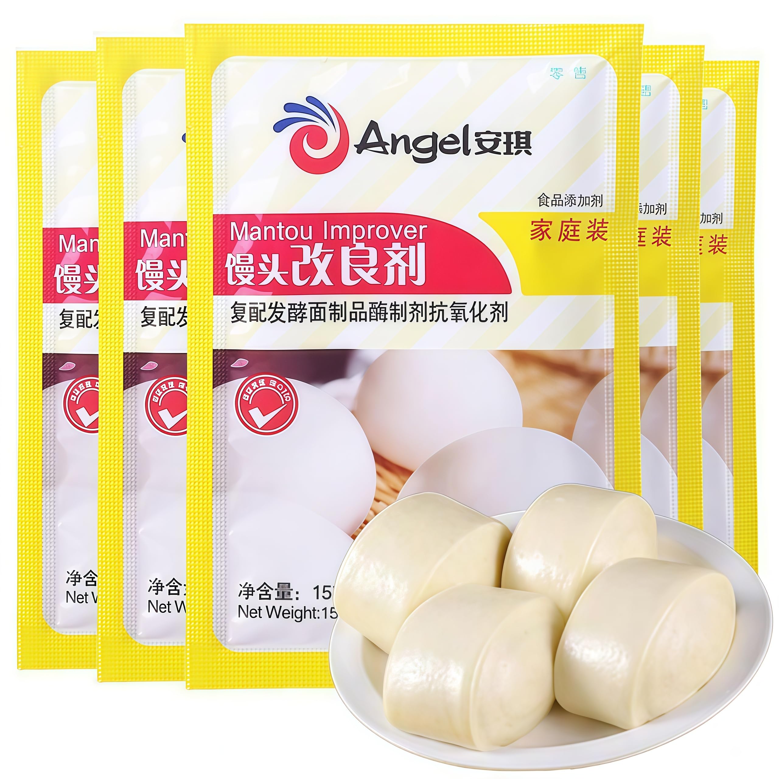 Angel steamed bun improver, fluffy homemade baozi, improver fluffy,（To be used with yeast） 75g (15g*5 packs) 馒头改良剂（需要配合酵母一起使用 ）75g(15g*5包)
