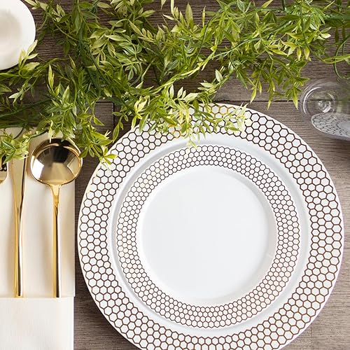 Miniatura 2 de PLASTICPRO Juego de 32 elegantes platos desechables de plástico que incluye 16 platos llanos y 16 platos de ensalada, platos de fiesta resistentes,