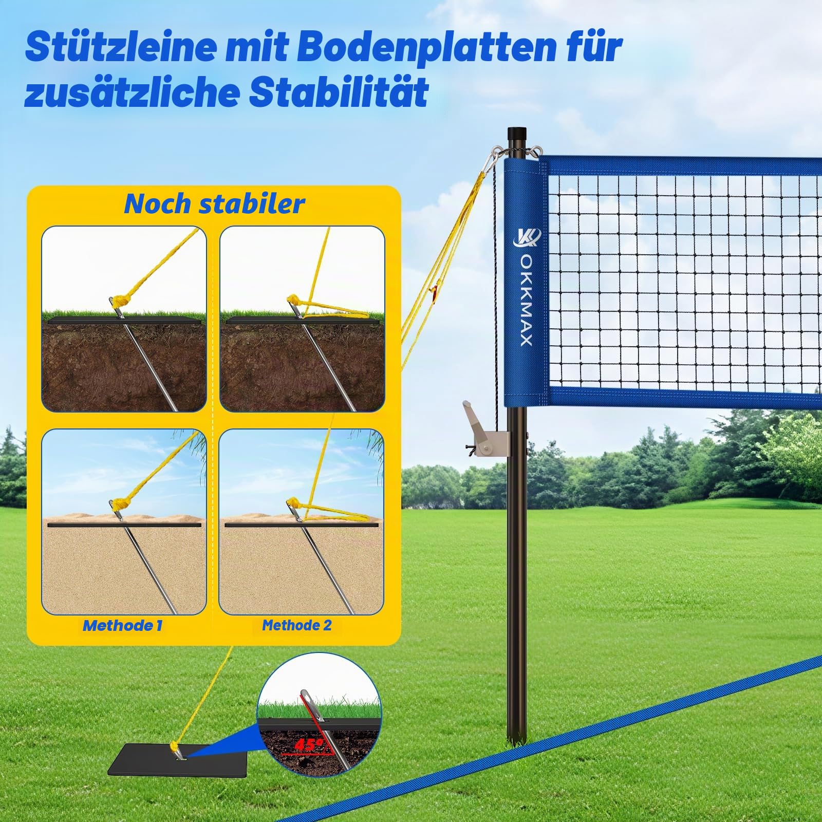 Professional Outdoor Volleyball Net Set with Adjustable Poles & Anti-Sag Design, Portable Volleyball Net Includes Beach Fixed Plate, Scoreboard, Boundary Line and Carry Bag for Backyard Beach Grass