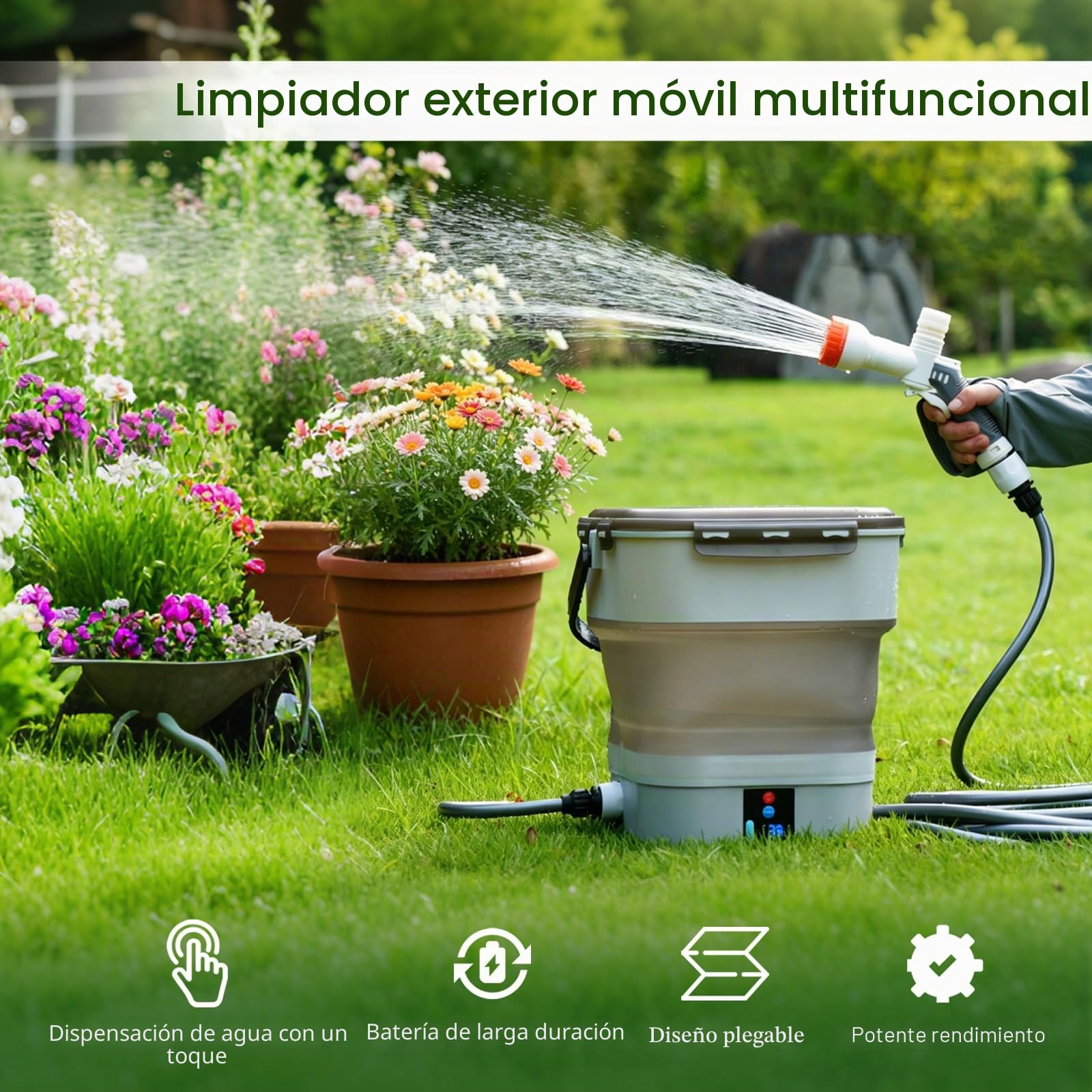 Limpiadoras a Presión Portátil, Inalámbrico Hidrolimpiadora Móvil Plegable con 5 Modos de Pulverización, Depósito de Agua:12L, Pulverizador Eléctrico Multifunción a Presión para Camping y Jardín