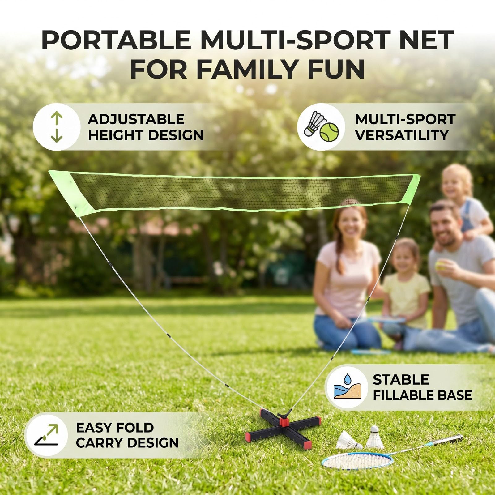Supporto per Rete da Tennis con Altezza Regolabile, Base Stabile per