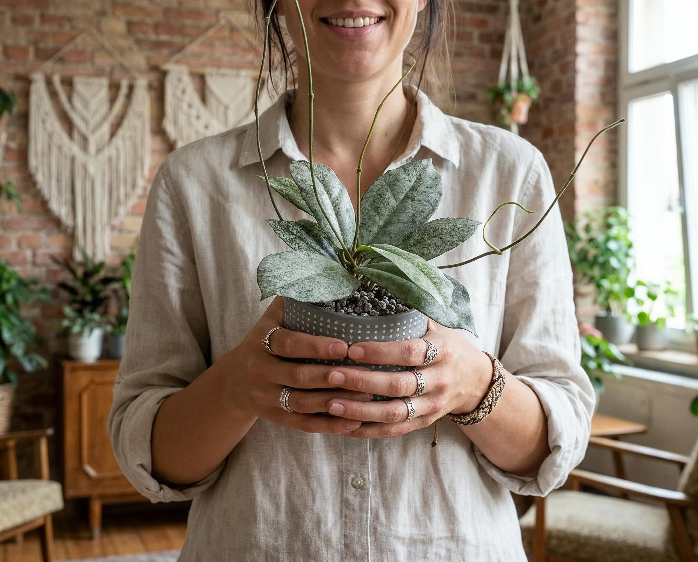 Hoya mitrata Silver – silbrig gesprenkelte Wachsblume – lebende Zimmerpflanze, ca. 10 cm hoch, im 8 cm Kulturtopf