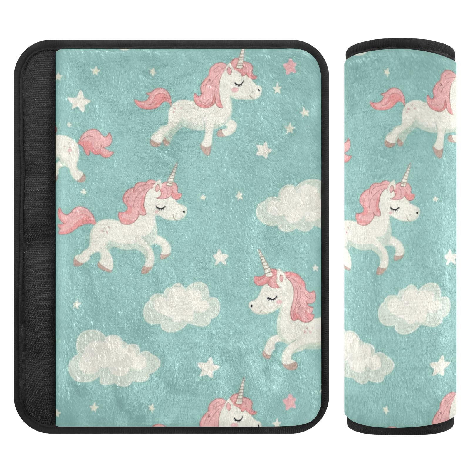Seat Belt Covers 2 Pack Cartoon Unicorns Car Seat Strap Covers Super Soft Cute Car Seat Neck Cover for Boys Girls Adults Babies M