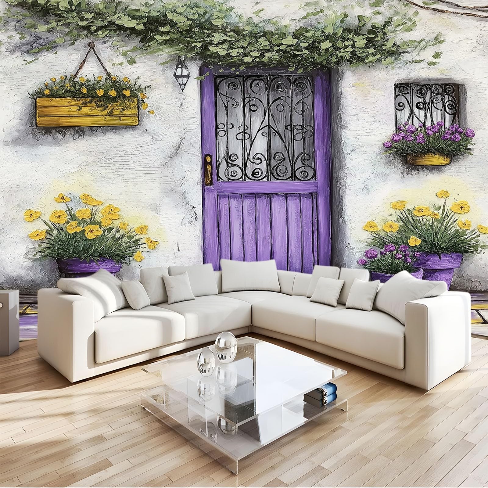 Papier peint intissé 3D 350x256 grand format poster mural floral salon