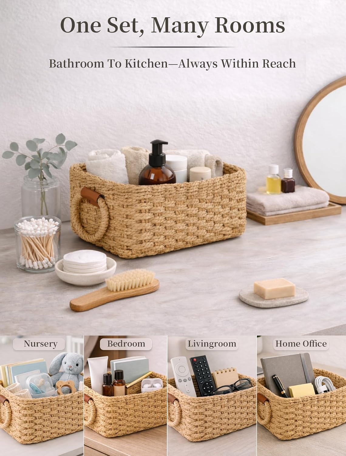 Storage Basket, Recycled Paper Rope Bathroom Basket Organizer, 3Pcs Small Baskets for Organizing, Mini wicker Basket for Decorative Storage Bins, Shelves, Bathroom, Cabinet - Brown - Image 6