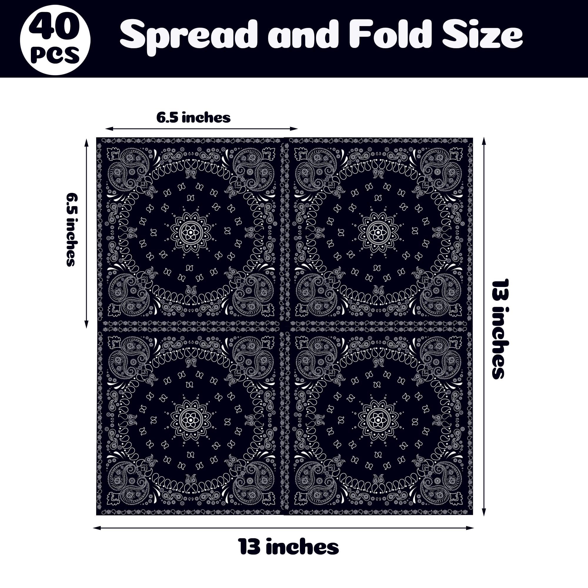 40Pcs Black Bandana Paper Napkins Western Cowboy Lunch Dinner Tableware Disposable Dessert Napkin Set for Rodeo Wild West Birthday Baby Shower Party Supplies Decoration,6.5 x 6.5 inch