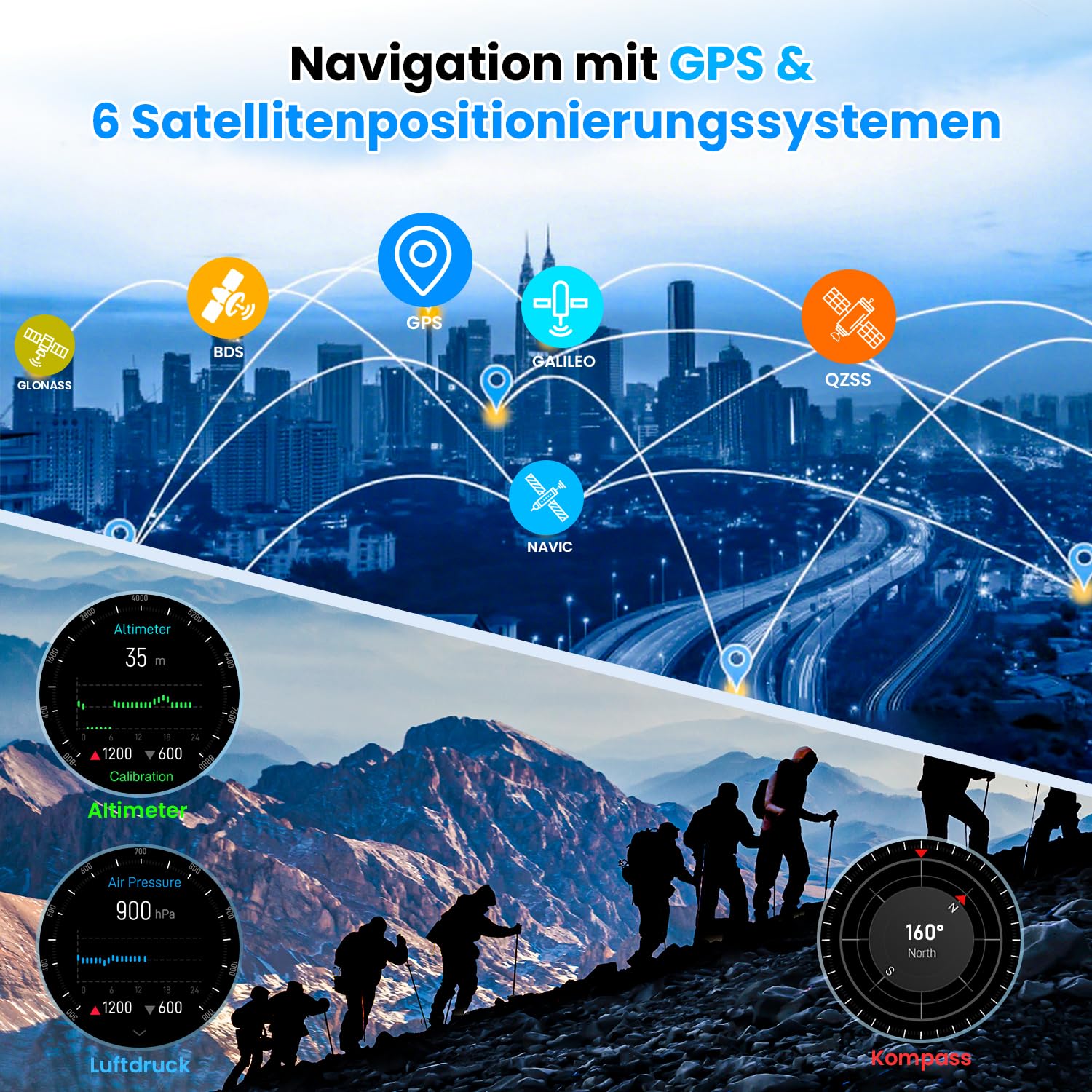 Smartwatch dla mężczyzn, GPS, zegarek sportowy, 1,6" HD AMOLED, 5 ATM, wodoszczelny, metalowy, wojskowy smartwatch, tracker aktywności fizycznej z kompasem, krokomierzem, monitorem snu, pulsometrem