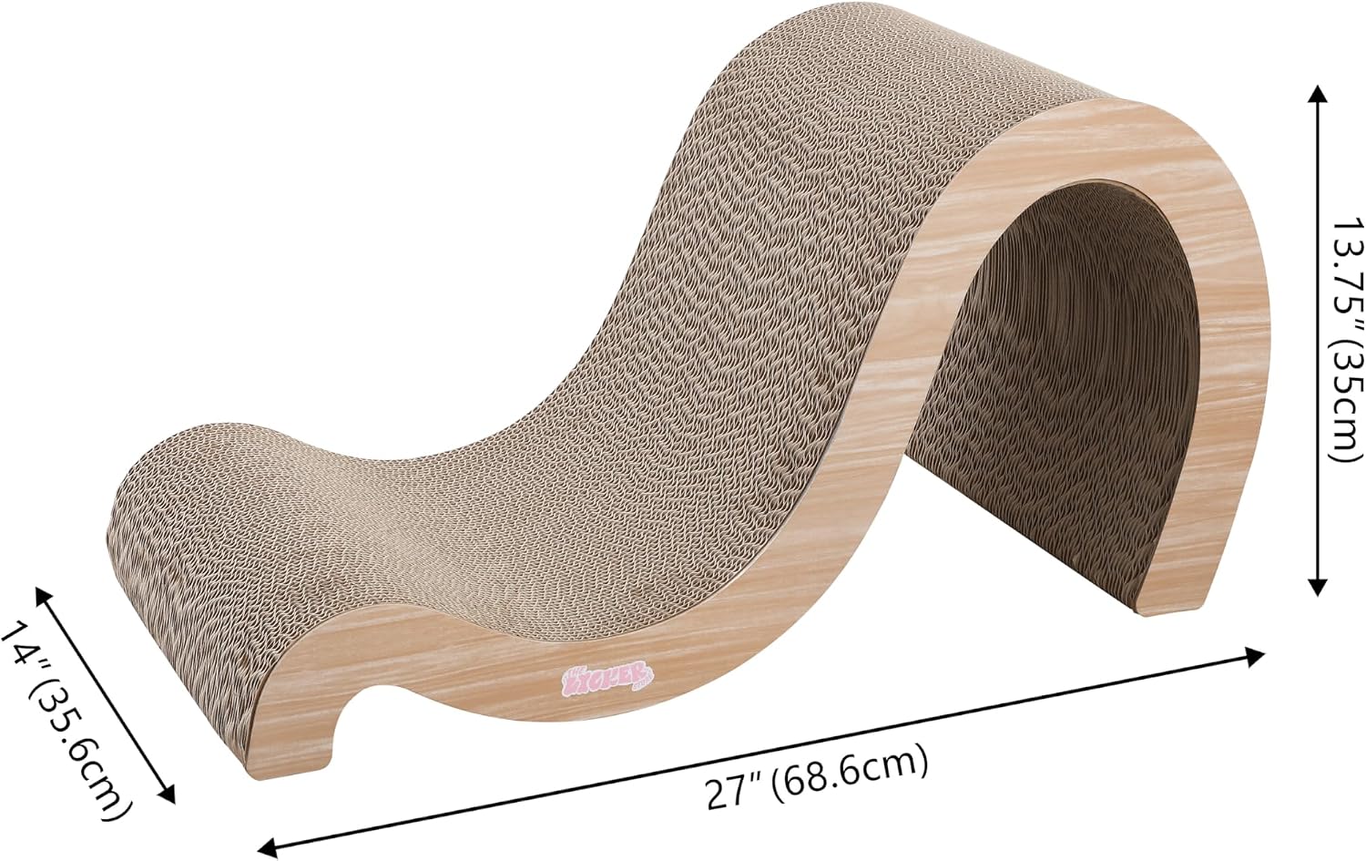 CSR1013C Kona 27" Modern Cardboard Double-Sided Wave Cat Scratcher with Catnip, Oak Wood