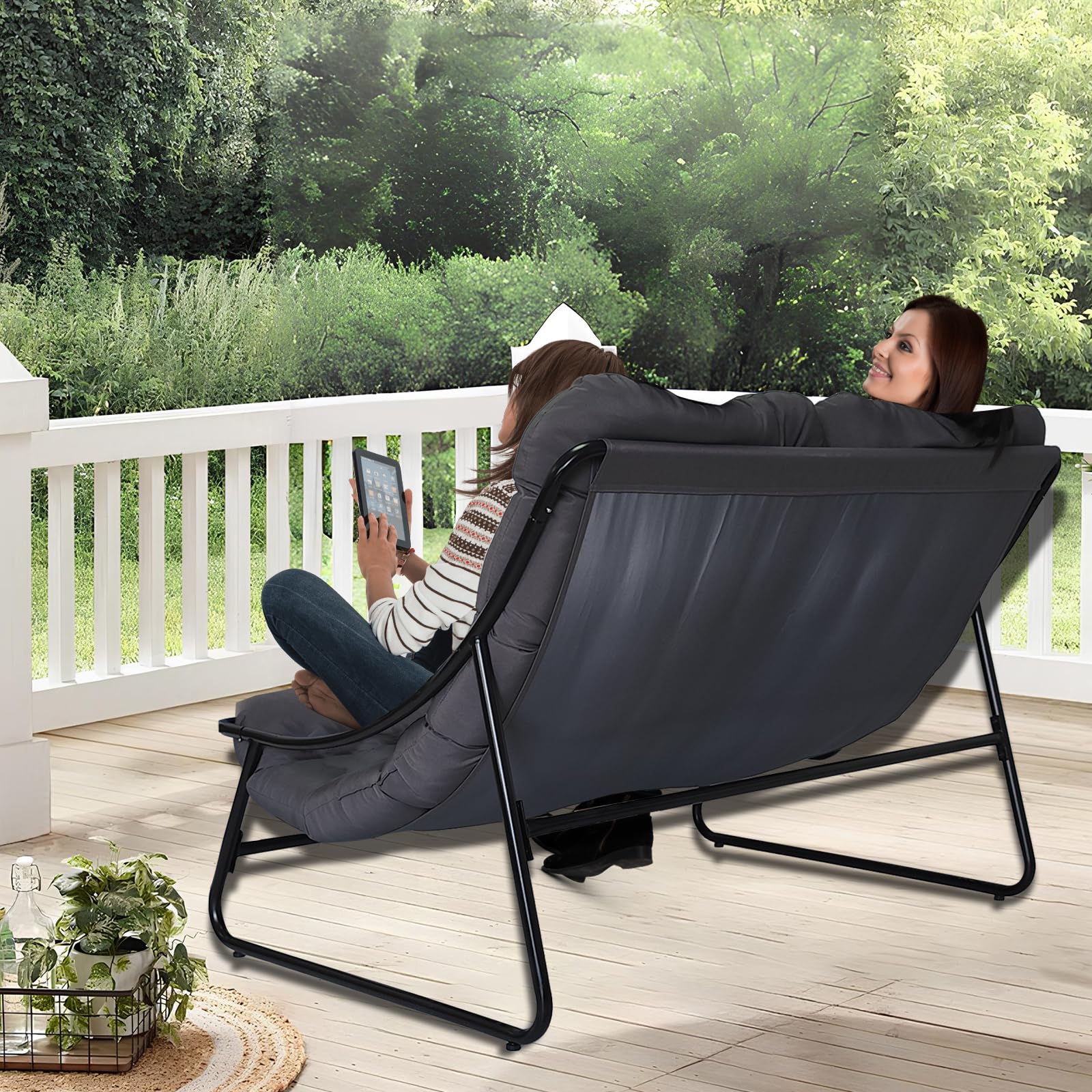 Loungesessel Garten für 2 Personen, Outdoor Relaxsessel und Balkon Sessel bequem, Balkonsessel als Gartensessel Outdoor, für Wohnzimmer, Garten, Balkon, Terrasse (Doppelstuhl)