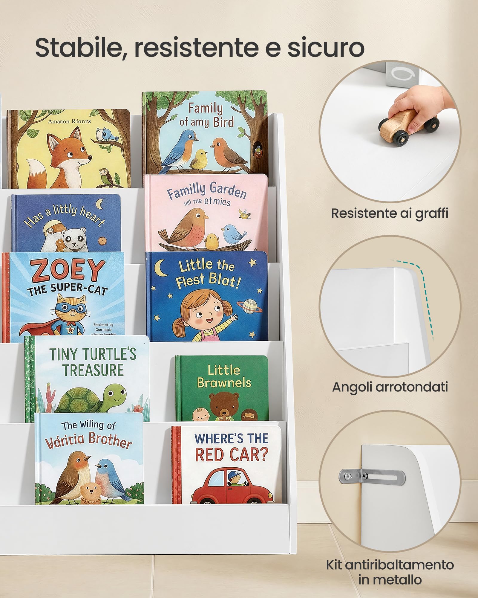 SONGMICS Libreria per Bambini, Libreria Montessoriana a 5 Ripiani, Scaffale per Libri Illustrati, Cameretta, Angolo Lettura, 30 x 80 x 80 cm, Bianco Nuvola GKR076WZ01