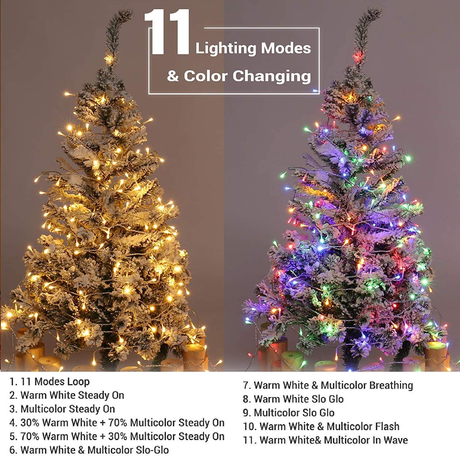 PhilzOps 20M 200 LED Catena di Luci Natale, Bianco Caldo & Colorato Stringa Luci Interno con Spina Timer 11 Modalità Impermeabile LED Luci per Esterno Natale Giardino Festa Nozze Festive, Cavo Verde