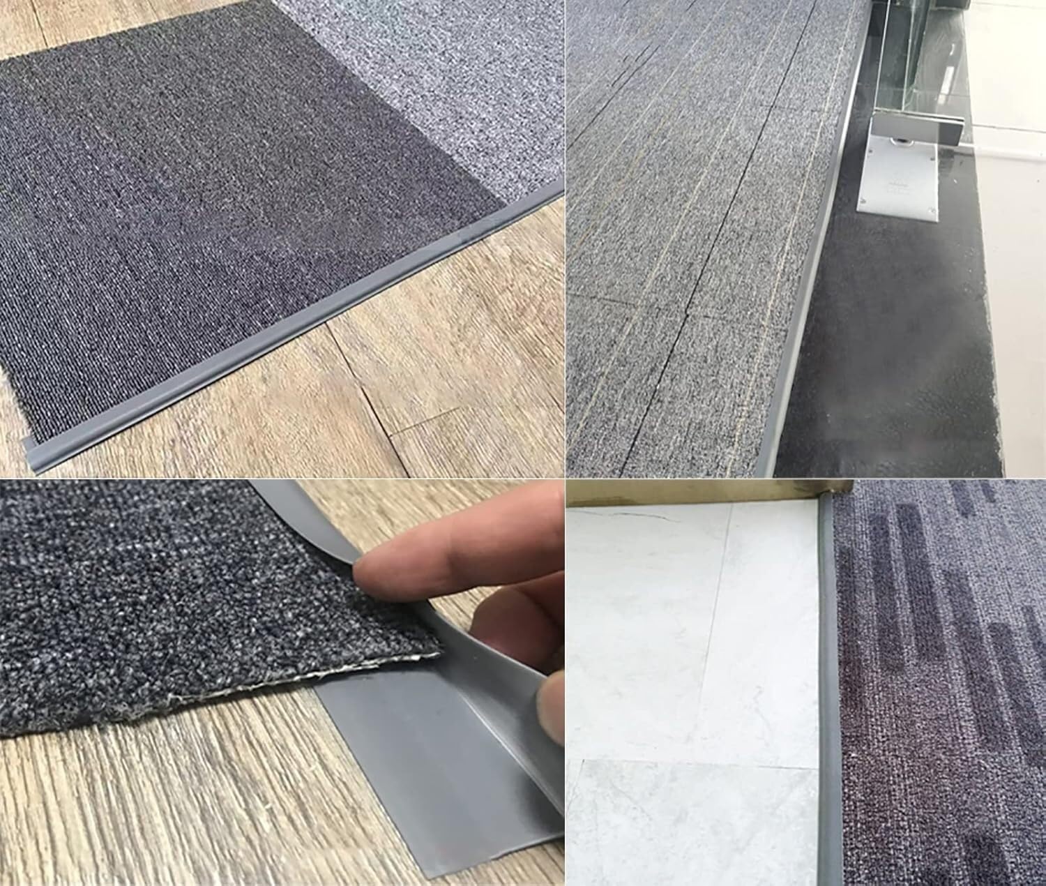 Tira de transición autoadhesiva de alfombra a azulejo, borde de PVC duradero para una transición suave del piso, tamaño personalizable (gris, longitud de 5 m / 16.5ft)