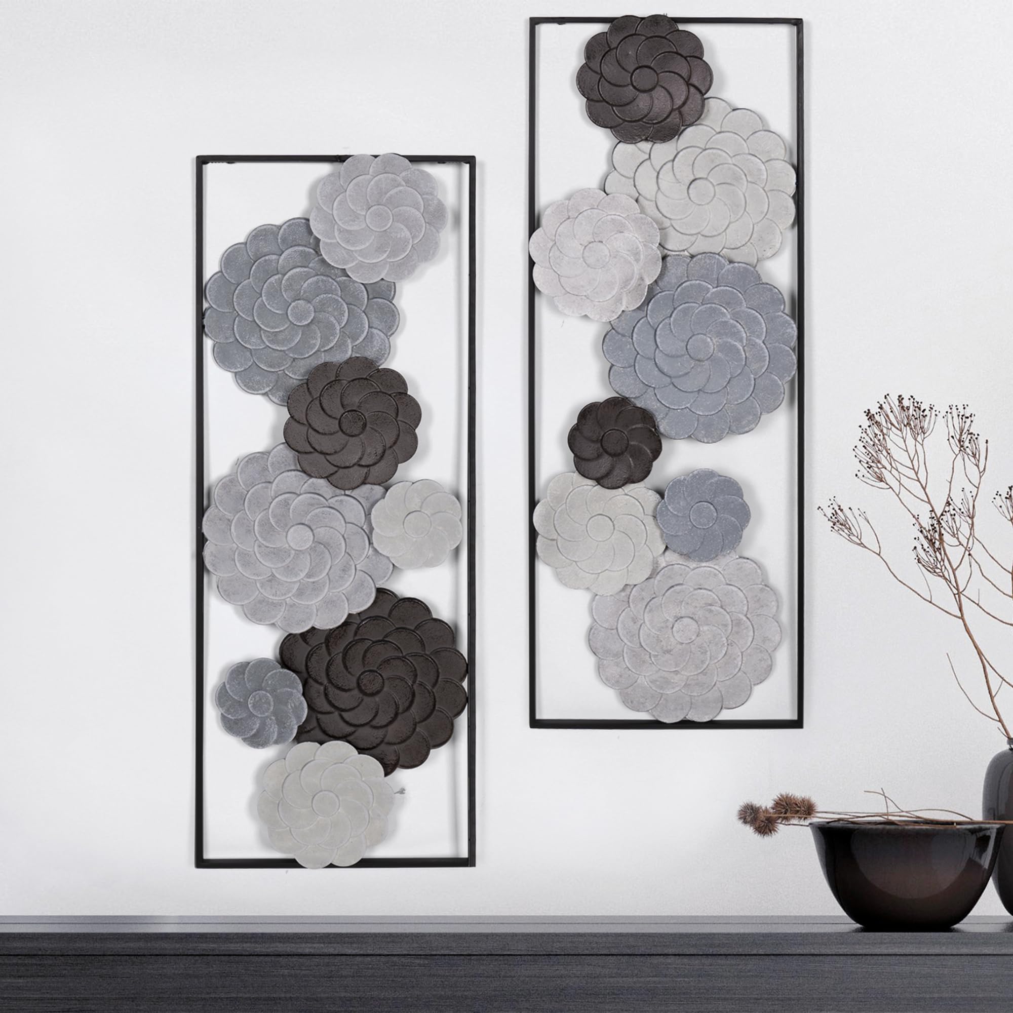 Oakrain 2-Piece Large Metal Flower Wall Art