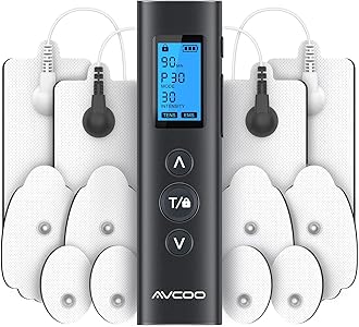 AVCOO 30 Modes Dual Channel TENS EMS Unit Compact Muscle Stimulator for Pain Relief Therapy, Ultra Portable Electronic Pulse Massager with 12 Pads, Dust-Proof Storage Bag, Fastening Cable Ties
