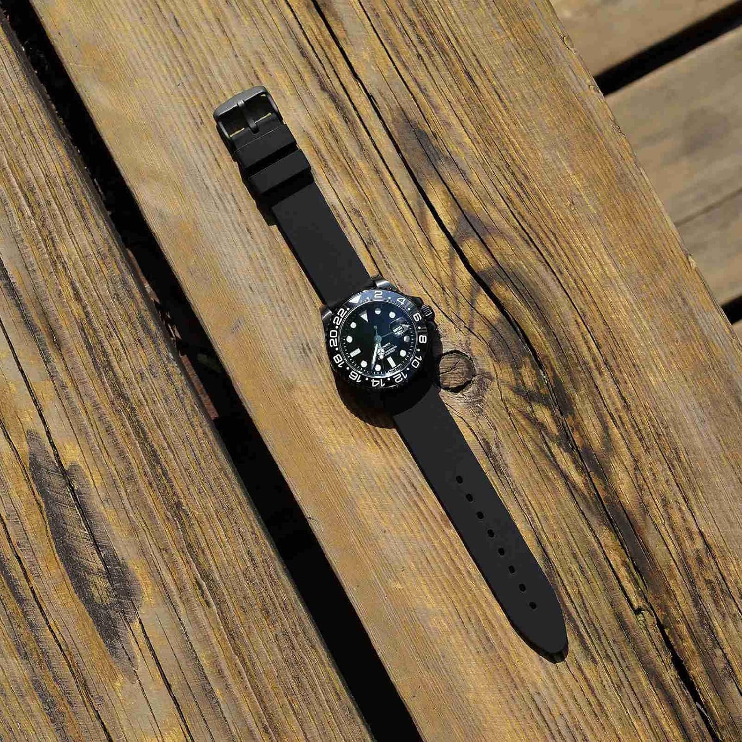 WOCCI 24mm Watch Bands - Premium Silicone Rubber Replacement Straps with Black Buckle (Black) - Image 5