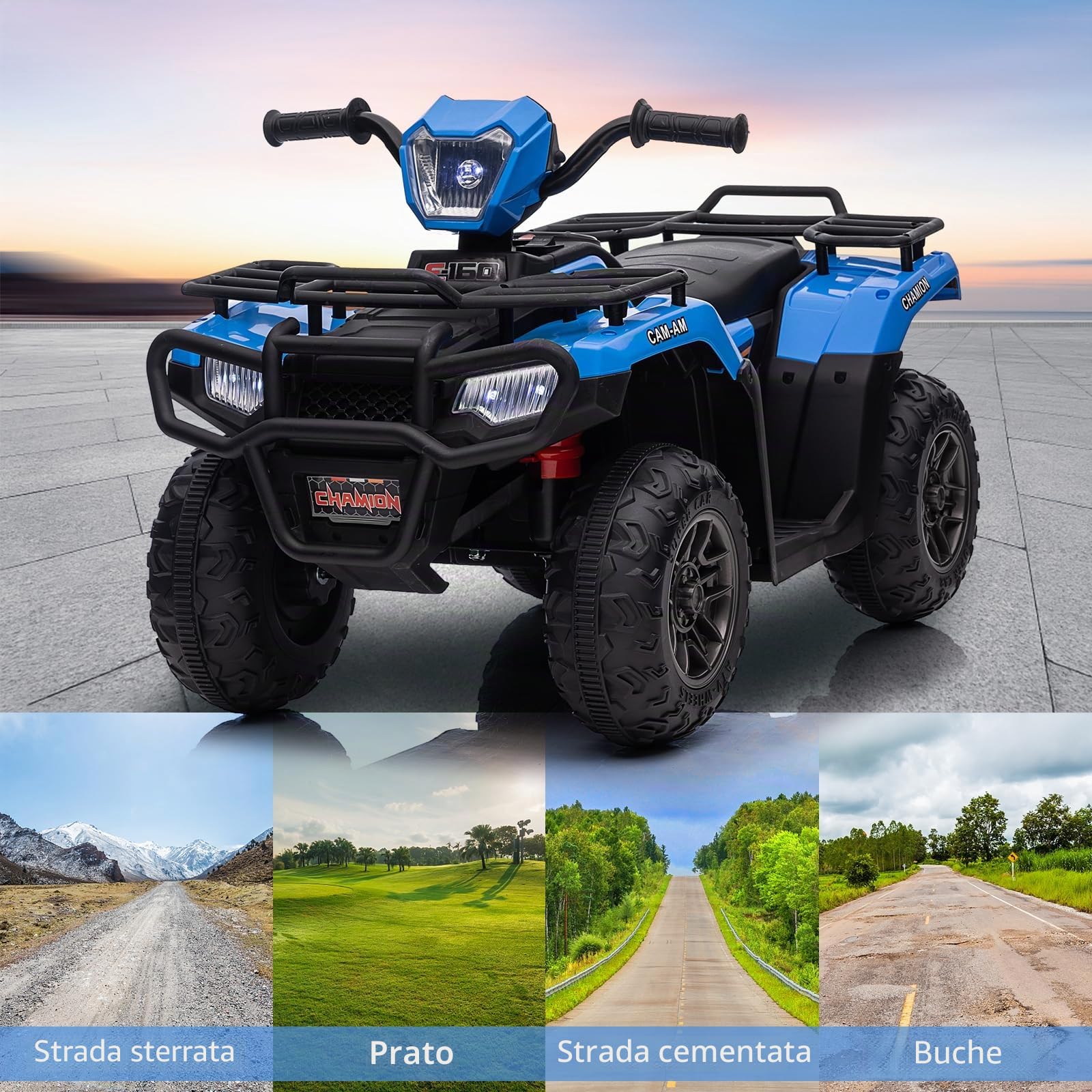 Quad elettrico per bambini 12 V 500 MA, auto elettrica per bambini 4-6 anni con fari e musica, MP3, USB, scheda TF, doppio azionamento 30 W*2, 83,5 x 53 x 30,3 cm
