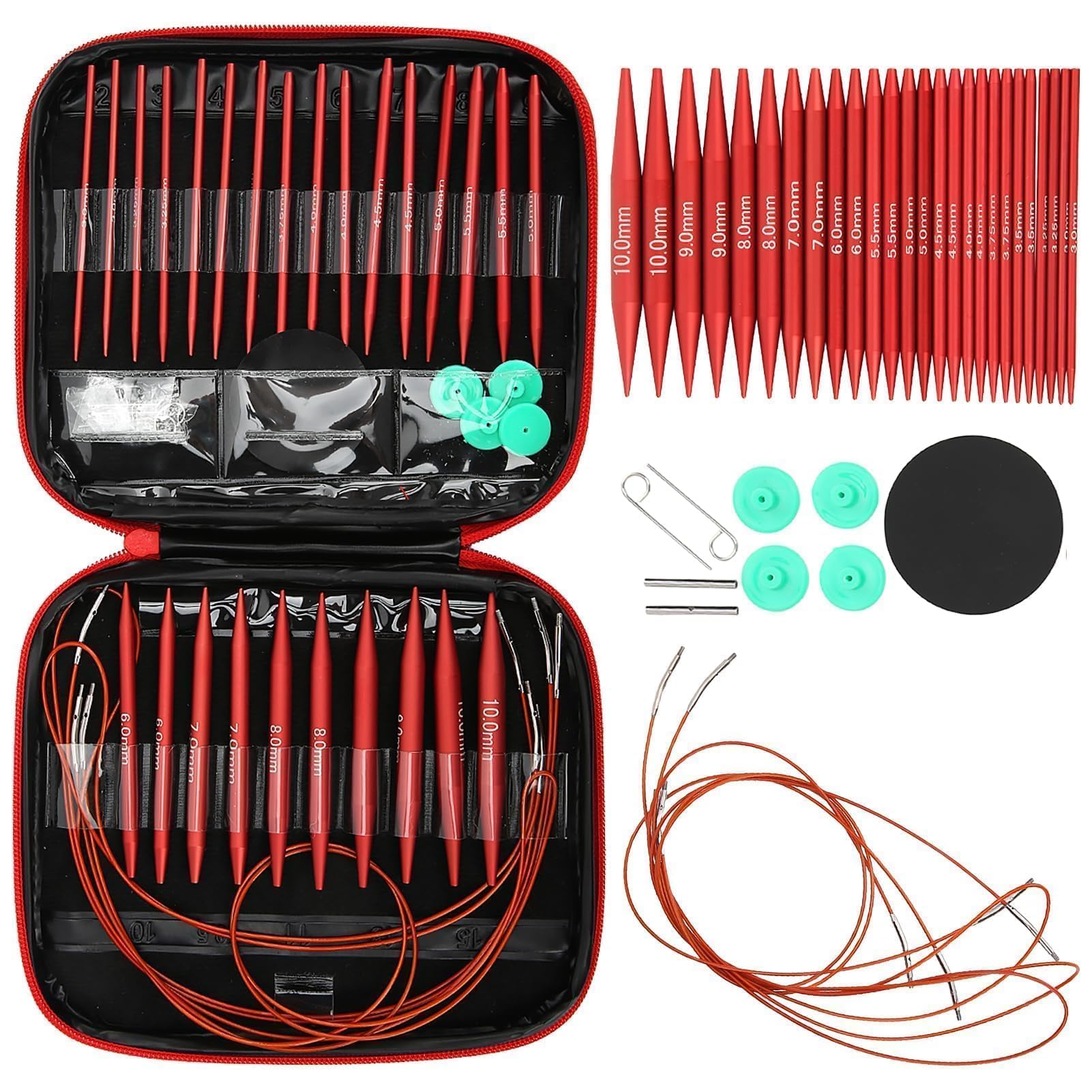 Kit 13 Paia Aghi Maglia 4 Pollici Lungo, Set di Aghi Circolari Alluminio Cavi 40/60/80/100cm Uncinetto Maglia Uncinetto Staccabile con Custodia per Maglia DIY