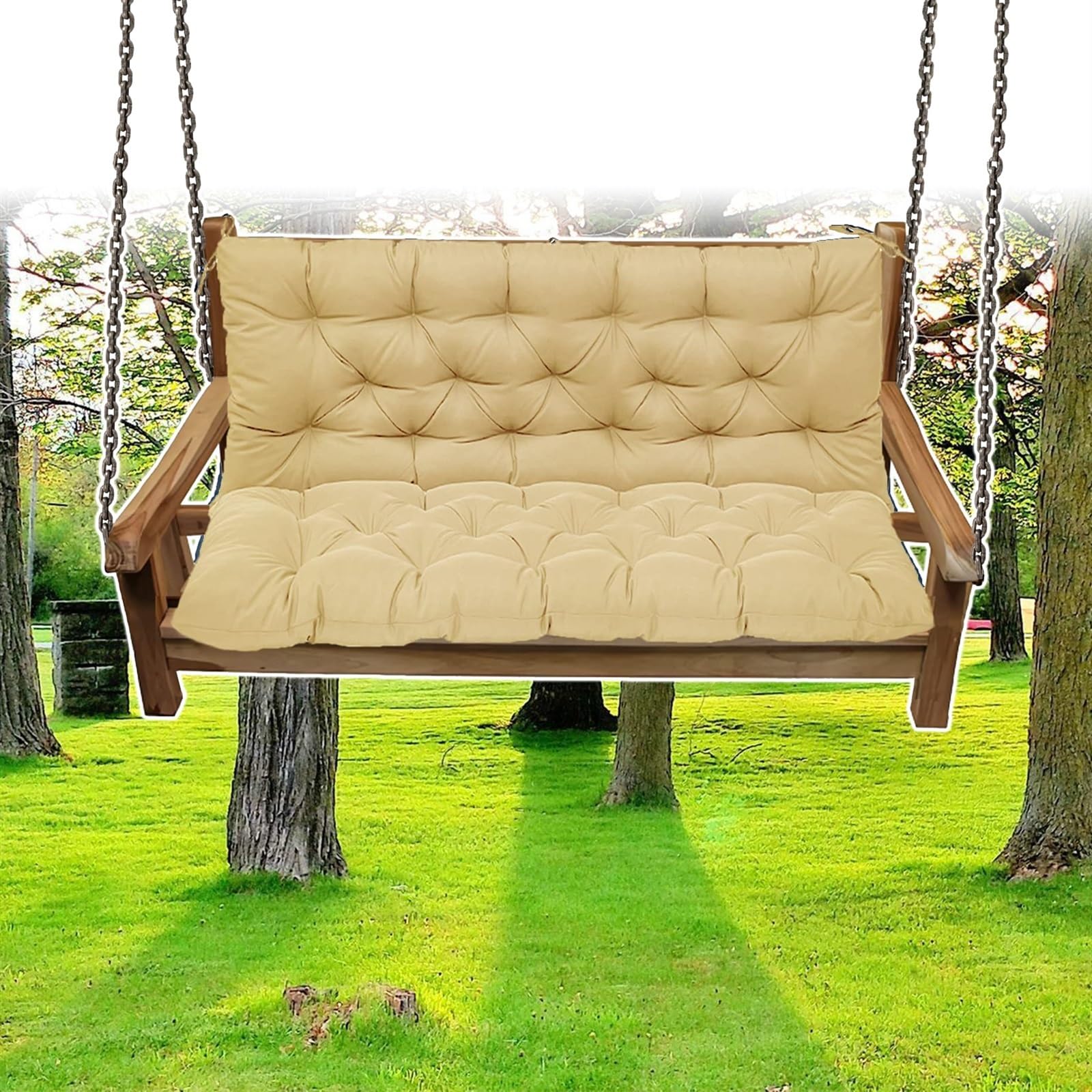 DLLDLGG Swing Replacement Seat Cushions, 2-3 Seater for 4'' Thick Garden Patio Furniture Porch Swing Cushion, with Ties for Outdoor Furnitur with Backrest