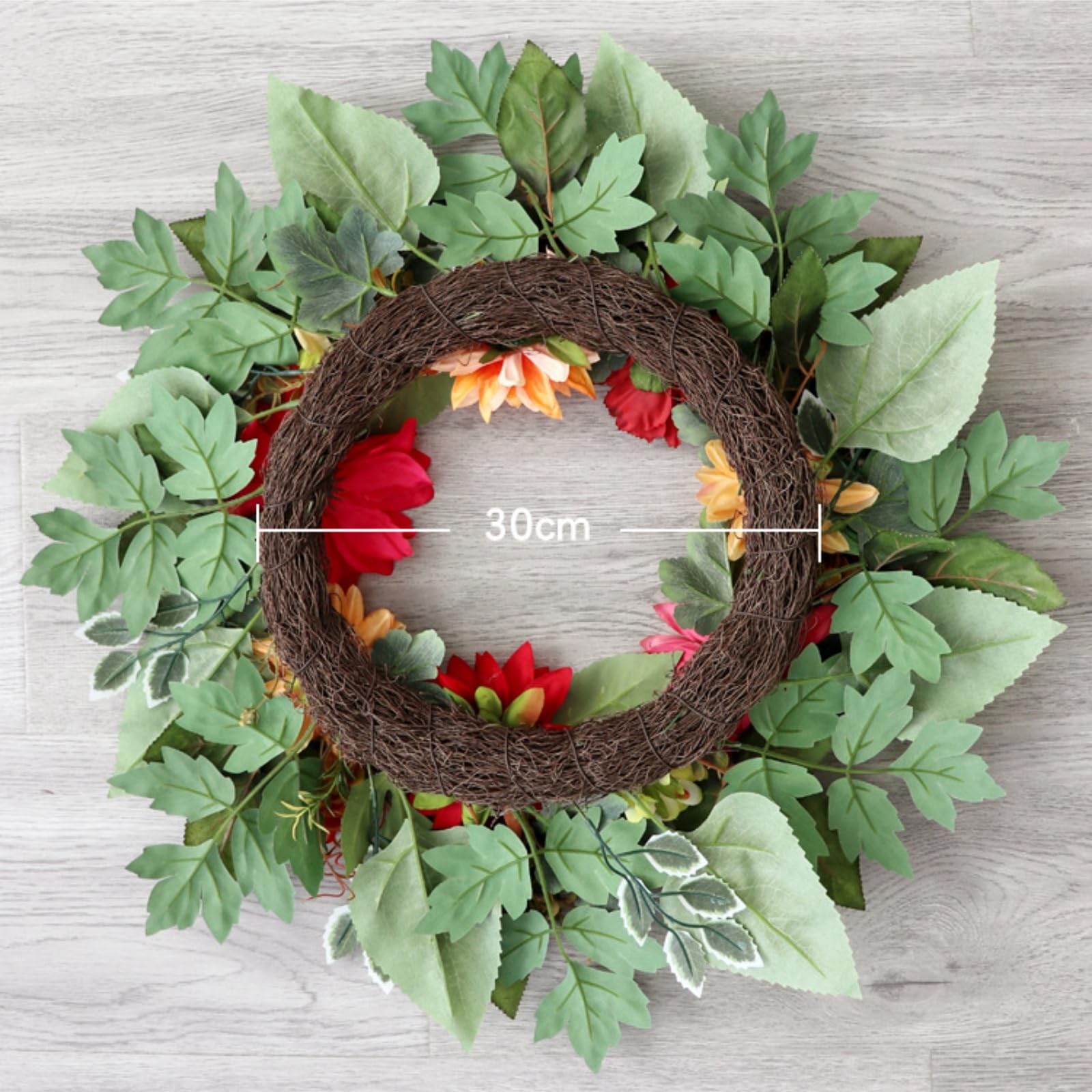 Künstlicher Dekokranz, 55 cm Dahlien Türkranz für Alle Jahreszeiten, Als Dekoration für Zuhause, Wände, Fenster, Festivals und Hochzeiten