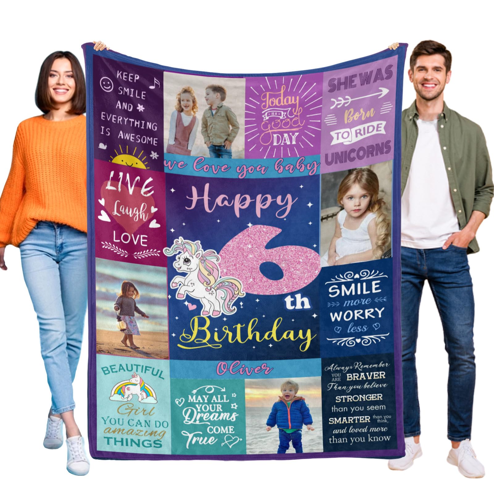 Kendt Personalised 6th Birthday Gifts for Girl Daugther Granddaughter,Niece,Custom 6th Birthday Blanket with Photos,6 Year Old Girl Birthday Presents,6th Birthday Decorations for Girls