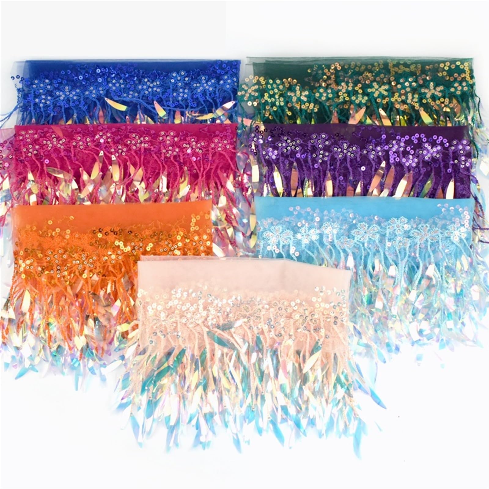 Fransenborte 1/2/4 Yards Pailletten Quasten Fransen Mesh Spitzenbesatz Kleid Kleidung Band Dekor Nähen Stoff DIY Handwerk Zubehör