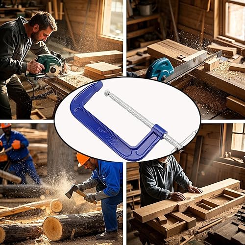 Miniatura 8 de SINJEUN Paquete de 3 abrazaderas C de 10 pulgadas, abrazadera C de hierro fundido resistente para carpintería, soldadura y procesamiento de metales,