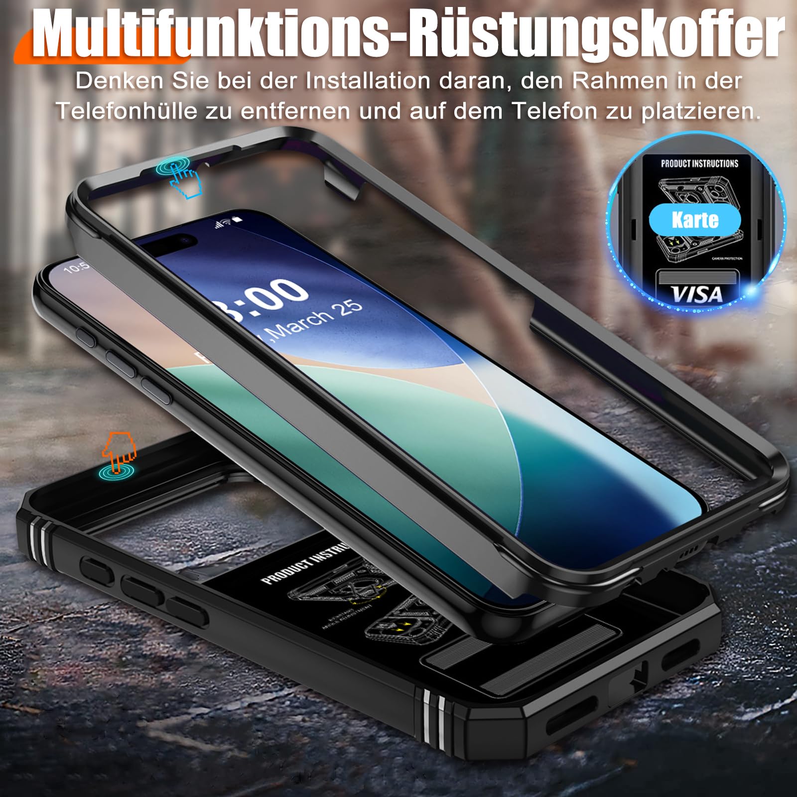 Giyer Handyhülle für iPhone 17 Pro Max Hülle mit Schutzfolie, Panzerhülle Case mit Kameraschutz 360° Metall Ring Ständer Stoßfest Bumper Schutzhülle für iPhone 17 Pro Max 5G Cover Tache (Schwarz)