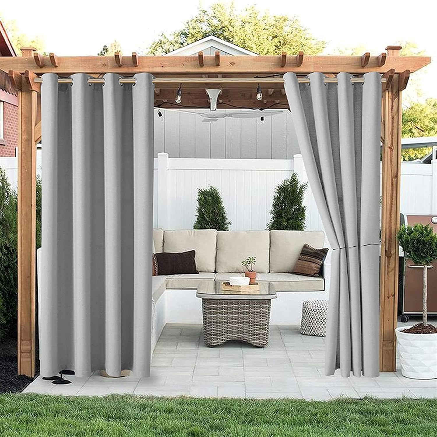 Liveinu Waterproof Outdoor Patio Curtains Silver Grommet Porch Decor Thermal Insulated Curtain for Porch Gazebo Pergola Canopy Shower Pool 59" W x 65" L(1 Panel Beige