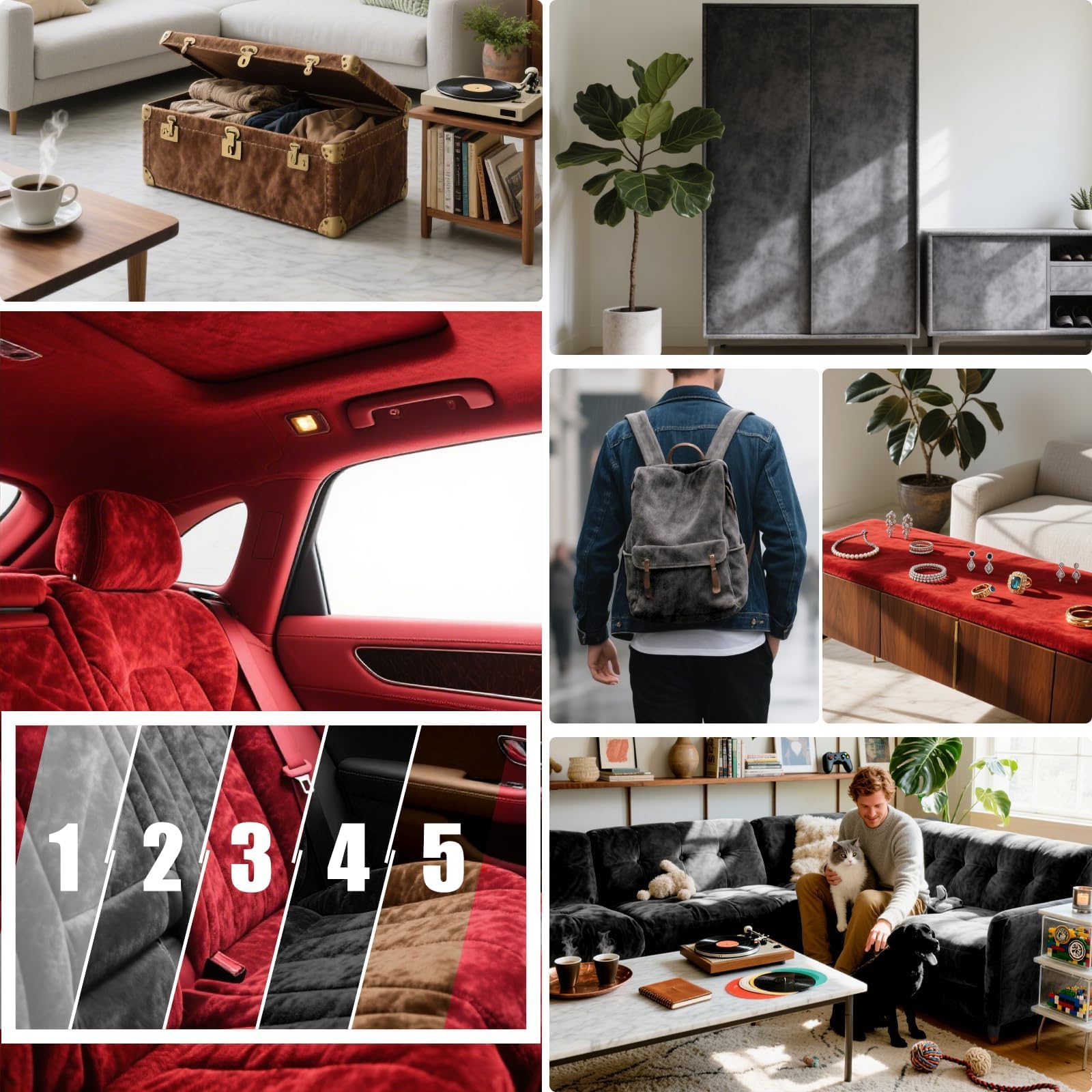 Fuhrwerkdesign Microvezelstof, plakfolie, suède-look, zelfklevend, autostof, stretch, rekbaar, fluweel, velours, kunstleer, imitatie suède (antraciet, 10 cm x 150 cm