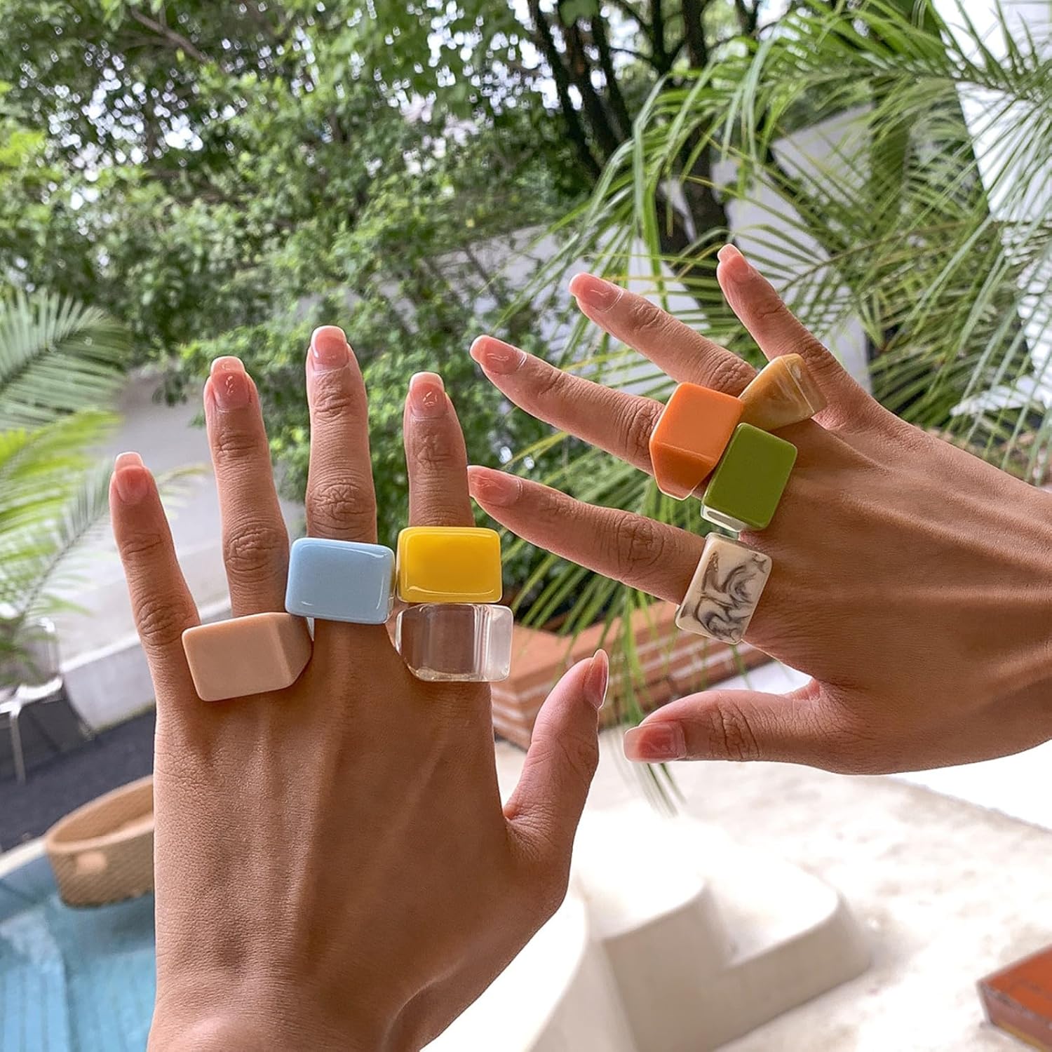 Rrdaily Multicolor Resin Chunky Rings for Women,Acrylic Resin Rings Exaggerated Knuckle Finger Rings Vintage Simple Charm Geometric Rings Jewelry Gifts - Image 6