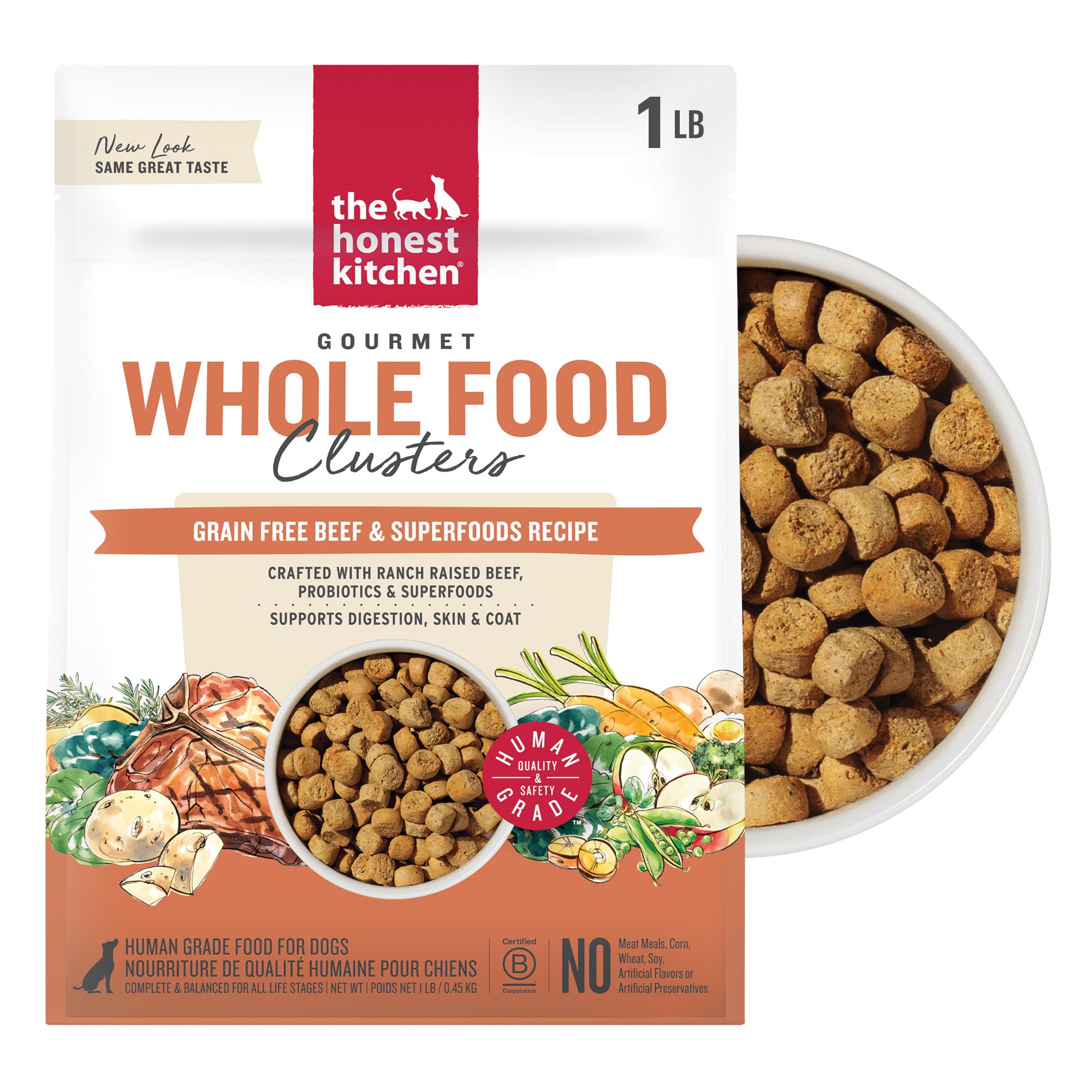The Honest Kitchen Whole Food Clusters Grain Free Beef Dry Dog Food, 1 lb