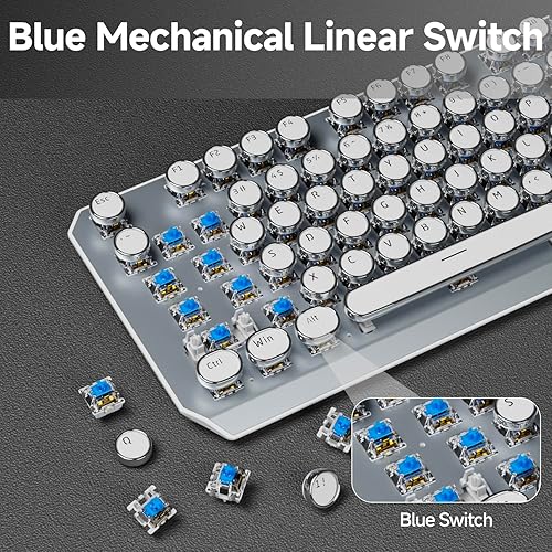 Miniatura 4 de EWEADN TK940 - Teclado mecánico inalámbrico de máquina de escribir blanco, 87 teclas, interruptores azules trimodo, teclados retroiluminados