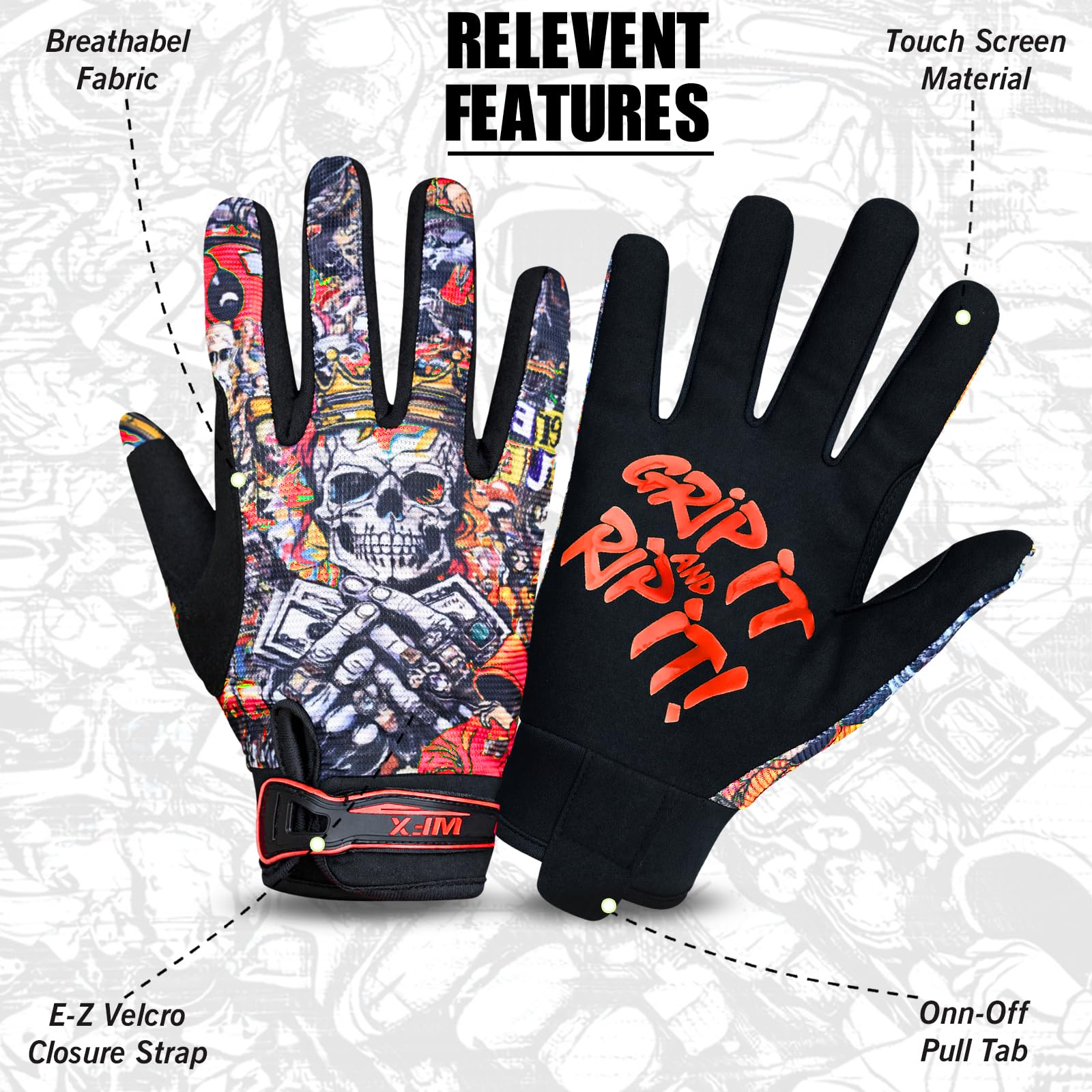 WFX Motorbike Gloves for Men & Women, Cycling Gloves Breathable Touchscreen Dirt Bike Racing Gloves for ATV, MTB, BMX & Motocross Riding Racing, Bicycle — view 5