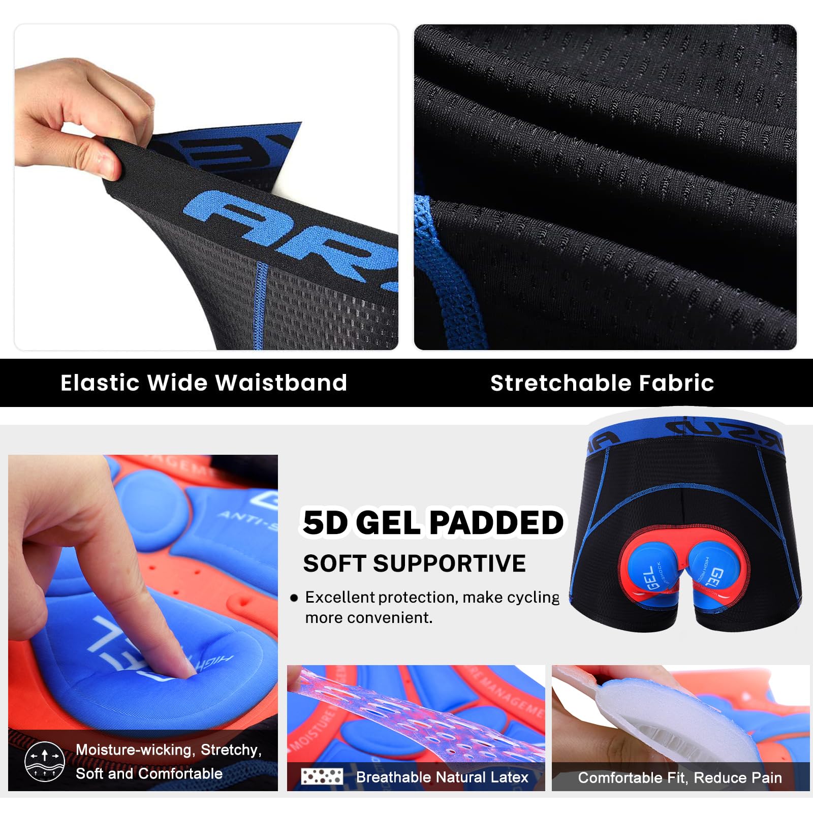MTB Hose Kurz Gepolstert Herren Baggy Mountainbike Hose mit Polster Fahrradhose Atmungsaktiv Bequeme Radhose Schnelltrocknend Radlerhose Wanderhose, mit 5D Gel Radlerunter(Size:XXL,Color:Blau mit Pad) Fashion