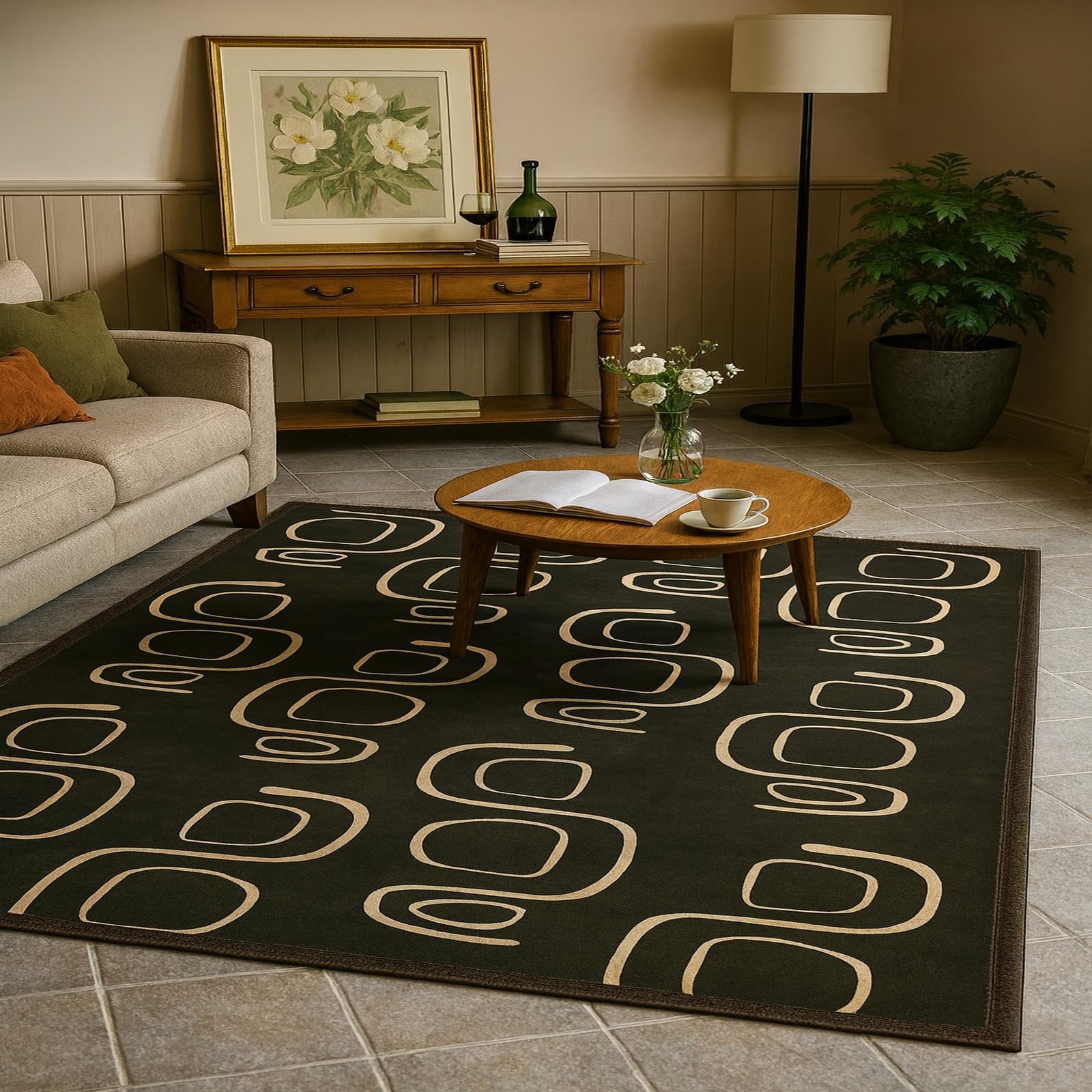 Tapis de cuisine lavable et antidérapant pour couloir moderne géométrique