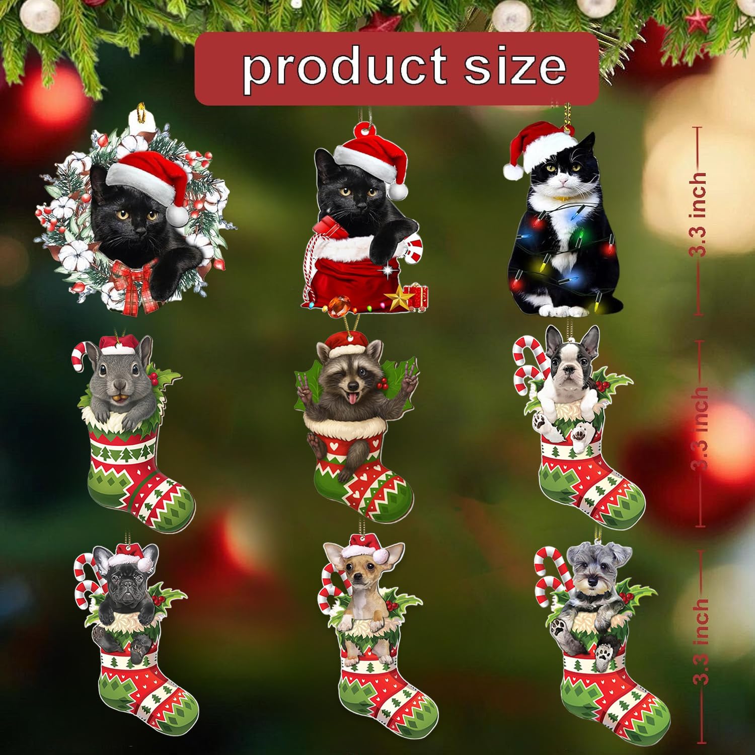 Condition photo showing New/Like New for 2024 Christmas Cat Ornaments - Funny Black Cat Decor for Tree, Personalized Gifts