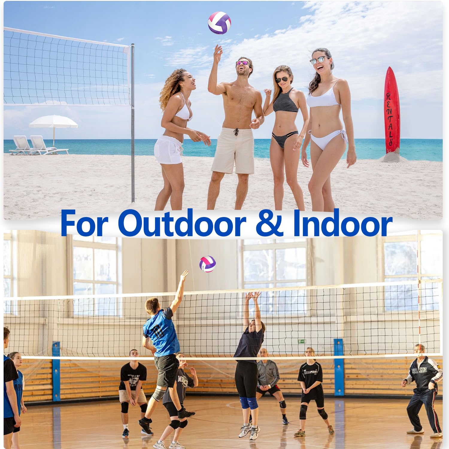 UUBEMM Volleyball Soft Touch, offizielle Größe 5, dickes, strapazierfähiges PU-Leder, wasserdicht, für drinnen und draußen, für Anfänger, Teenager, Erwachsene, Strand, Pool, Fitnessstudio