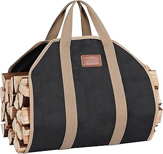 STBoo Firewood Carrier Tote Bag: Log Carrier for Firewood Heavy Duty | Large Fire Wood Carrier | Fireplace Log Holders for Firepit Outdoor Camping, BBQ, Indoor, Wood Stove Accessories Gift, Soot