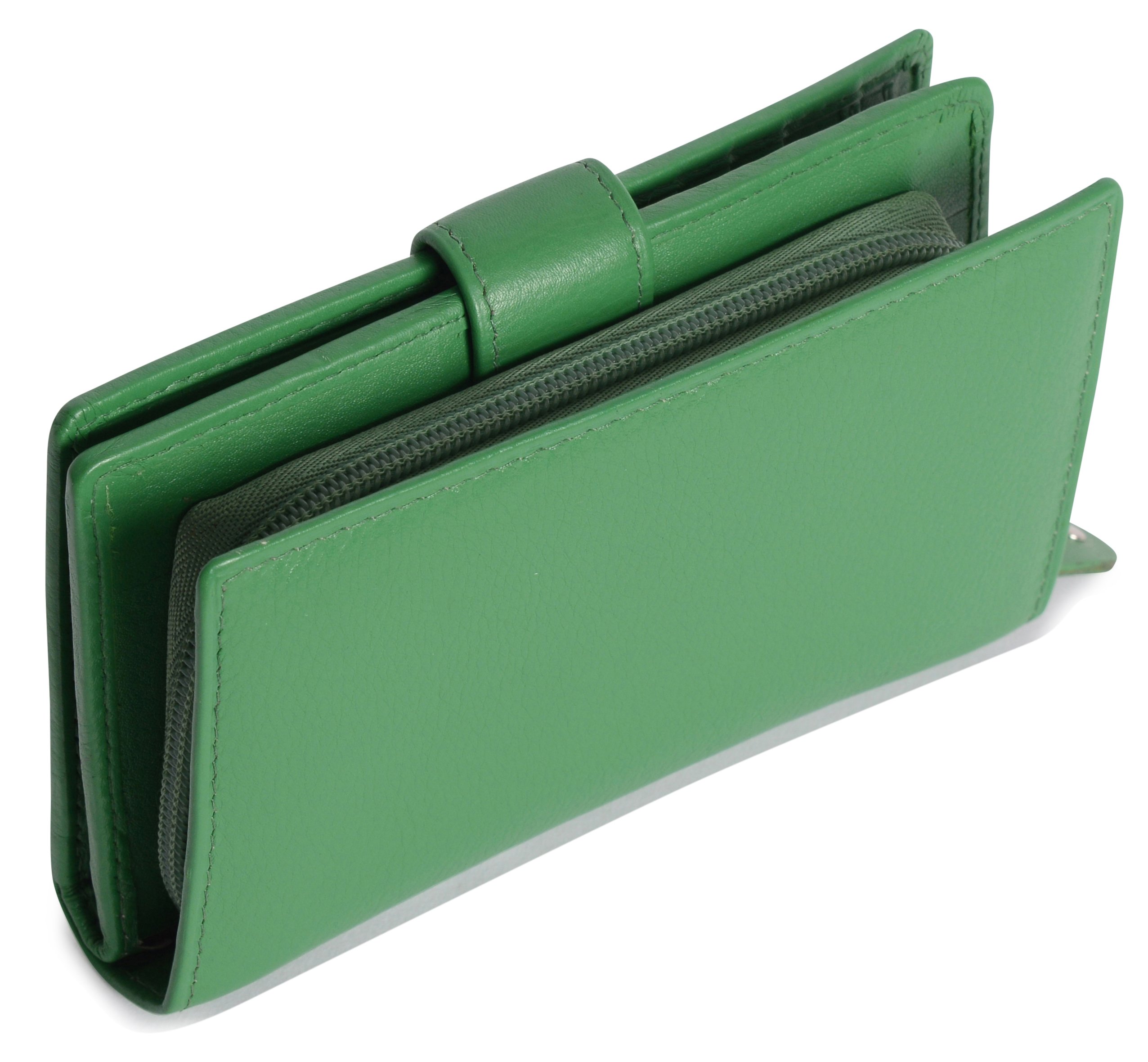 SADDLER Billetera de Cuero Real de 14cm con Cierre de Boton a Presion y Monedero Atrás con Cremallera de 3 Vias