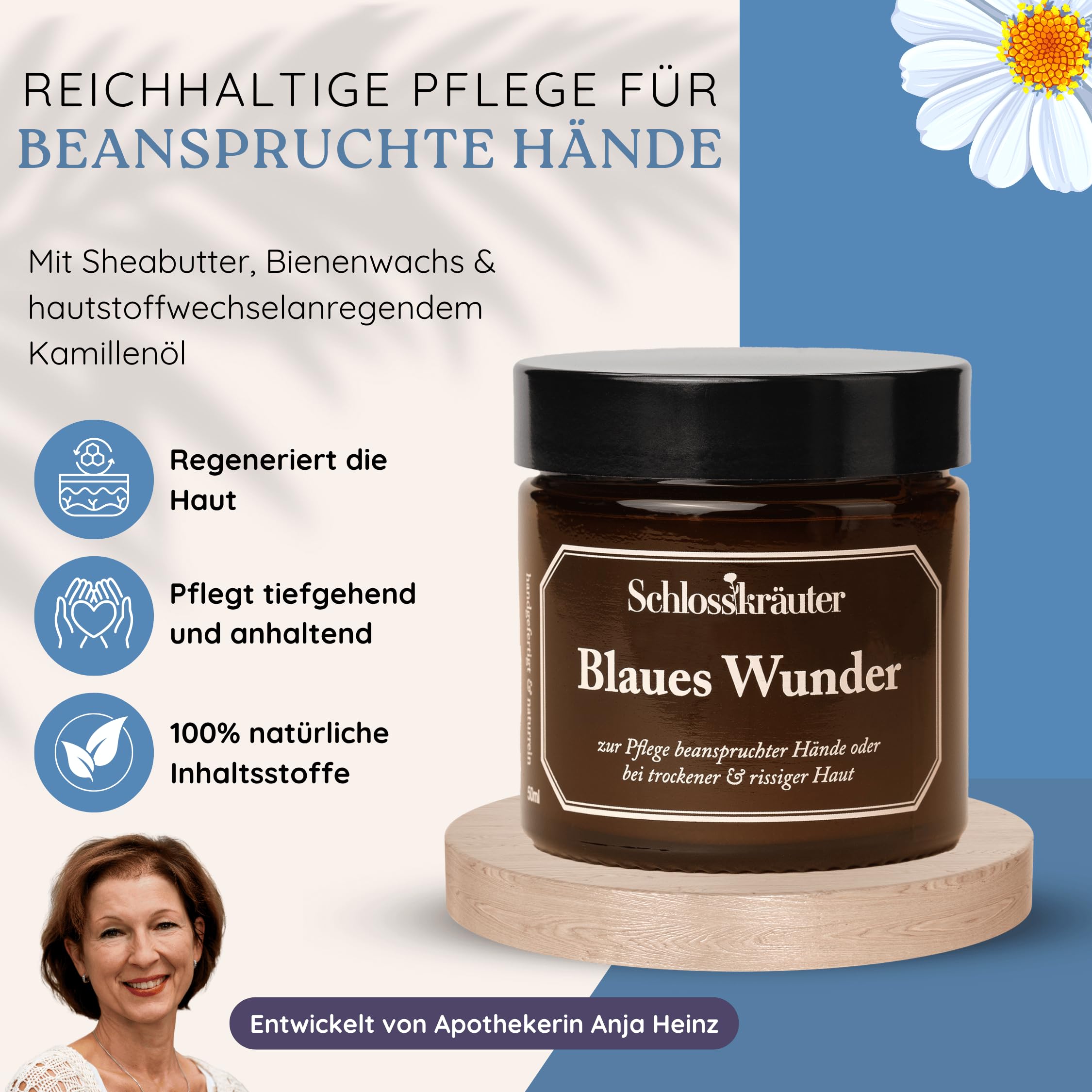 Blaues Wunder Handcreme für sehr trockene Hände I Intensive Handpflege für rissige Hände mit Sheabutter, Bienenwachs & Propolis I Naturkosmetik 50ml