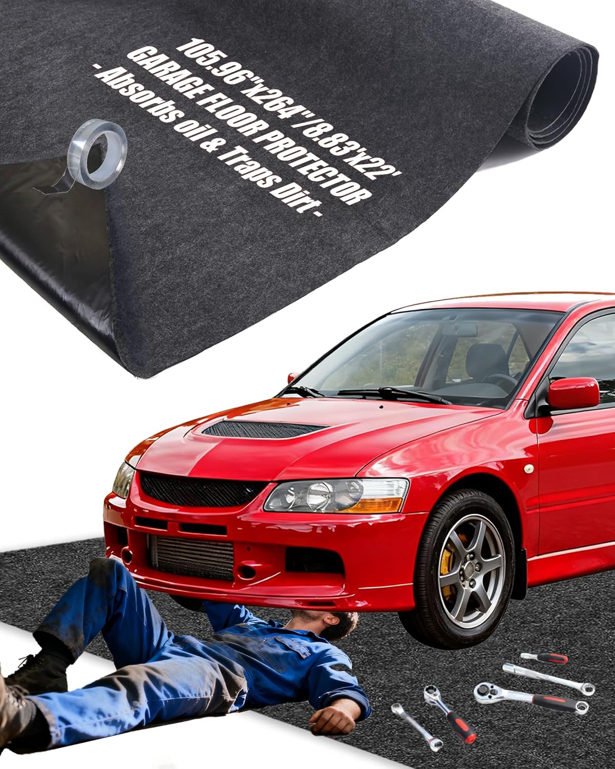 Large Garage Floor Mat 8.83'x22' for Under Car Protects Floor,Cuttable Garage Driveway Oil Drip Mat,Water Containment Rug, Non-Slip Oil Spill Mat for Kitchen/Car-Wash/Driveway/Doorway