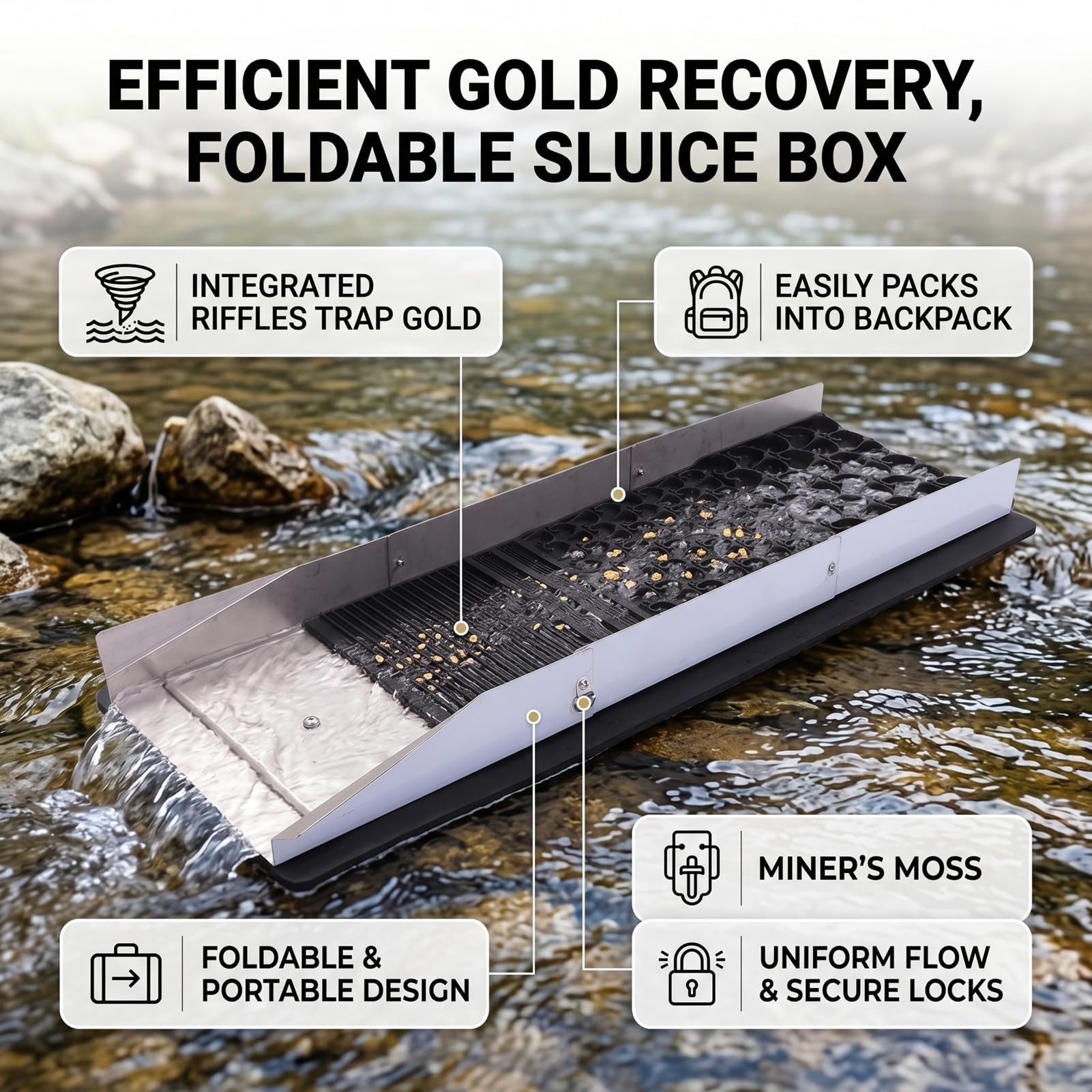 Generic Składana śluza ze Stopu Aluminium ze Stopu Aluminium Wydajna Zsyp do Wydobycia Złota do Płukania Rzek i Strumieni Lekki, Przenośny