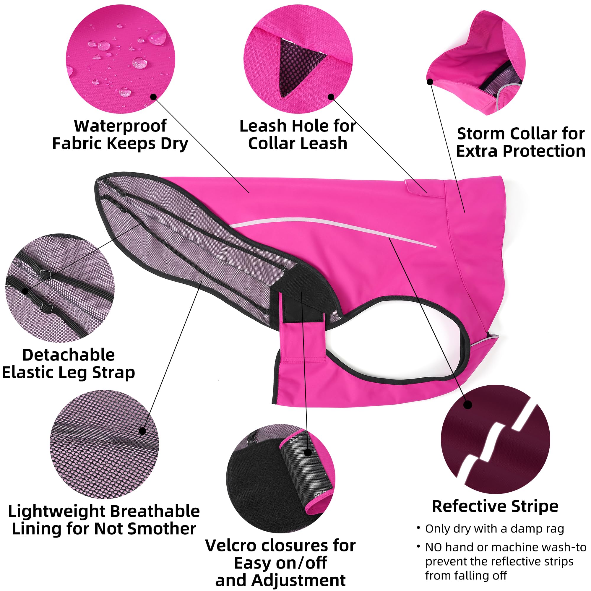 Mile High Life | Cappotto Cane Antipioggia | Impermeabile e Regolabile | Leggero e Catarifrangente | Facile da Indossare (Rosa acceso, S)