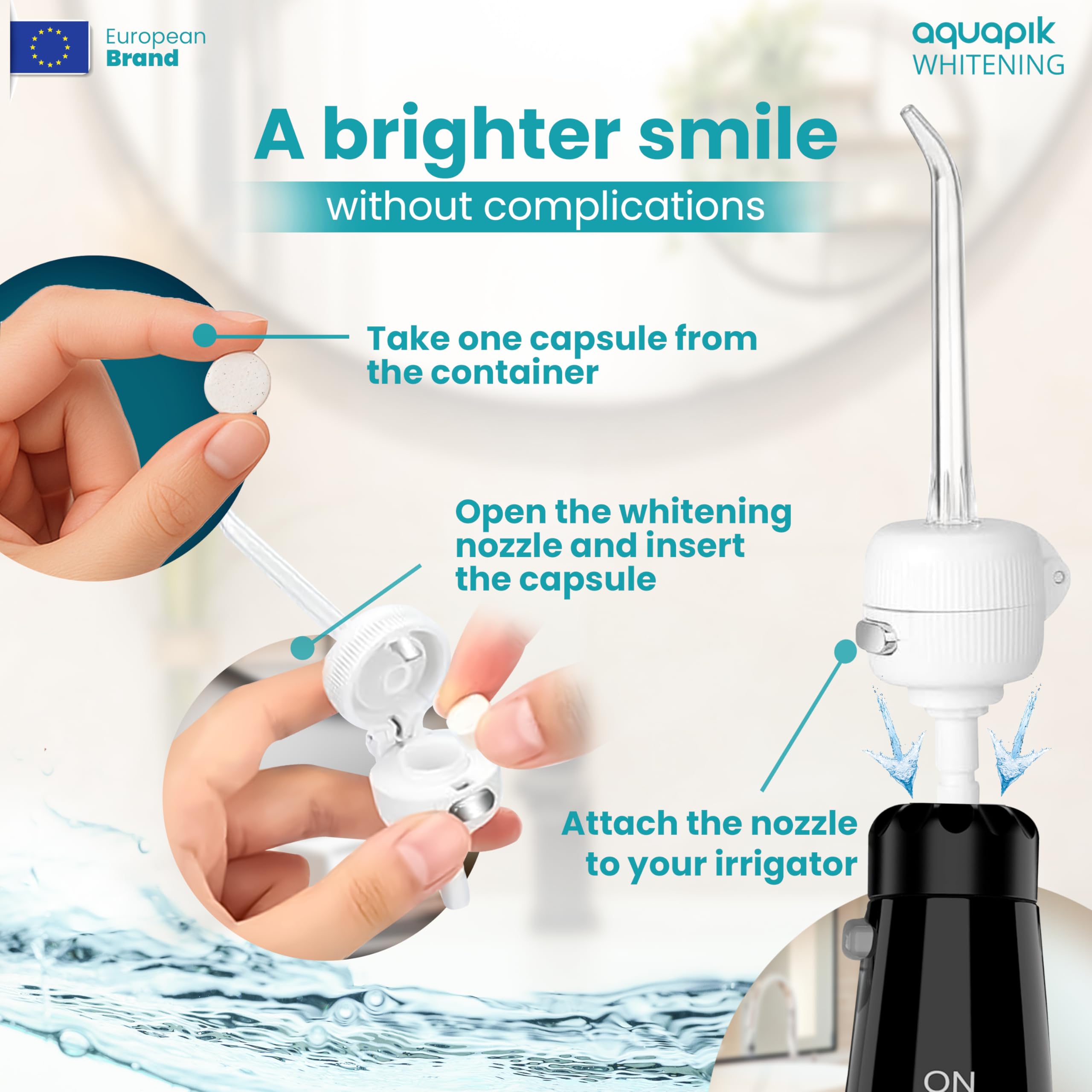Aquapik100® profesjonalny waterflosser dentystyczny irygator do zębów głębokie czyszczenie 10 poziomów ciśnienia 8 dysz 600 ml do wrażliwych dziąseł ortodontycznych mostków implantów usuwa płytkę