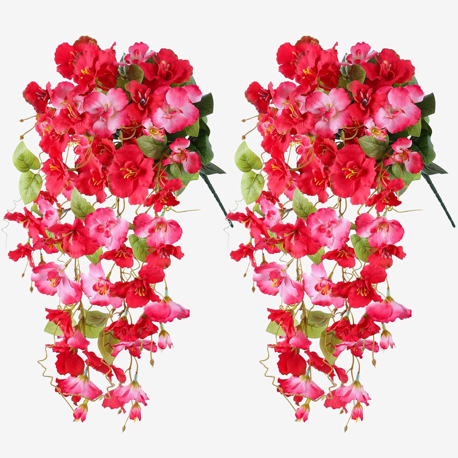 Artificial Hibiscus Fake Hanging Flowers Plants for Outdoors Spring Decoration, 2pcs Faux Silk Outside Hibiscus Long Trailing Vines Realistic UV Resistant for Front Door Planter Porch Patio Yard Urn