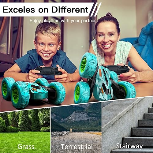 Miniatura 6 de Roccoss Coche de control remoto Hobby RC Cars 24GHz de doble cara Fast Drift RC Stunt Car con faros recargable todoterreno RC Crawler con 360 giros